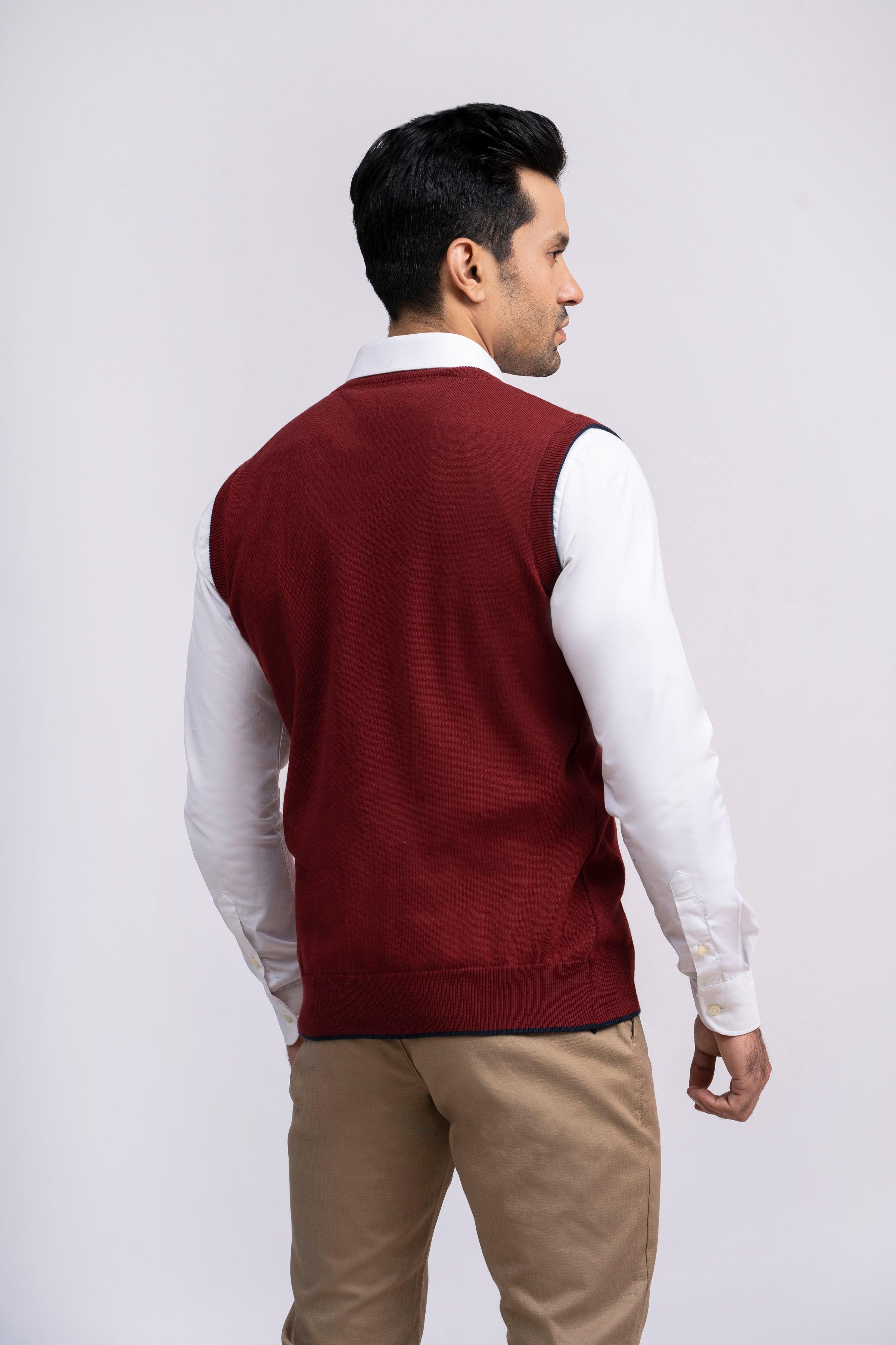 SWEATER V NECK S/L MAROON at Charcoal Clothing