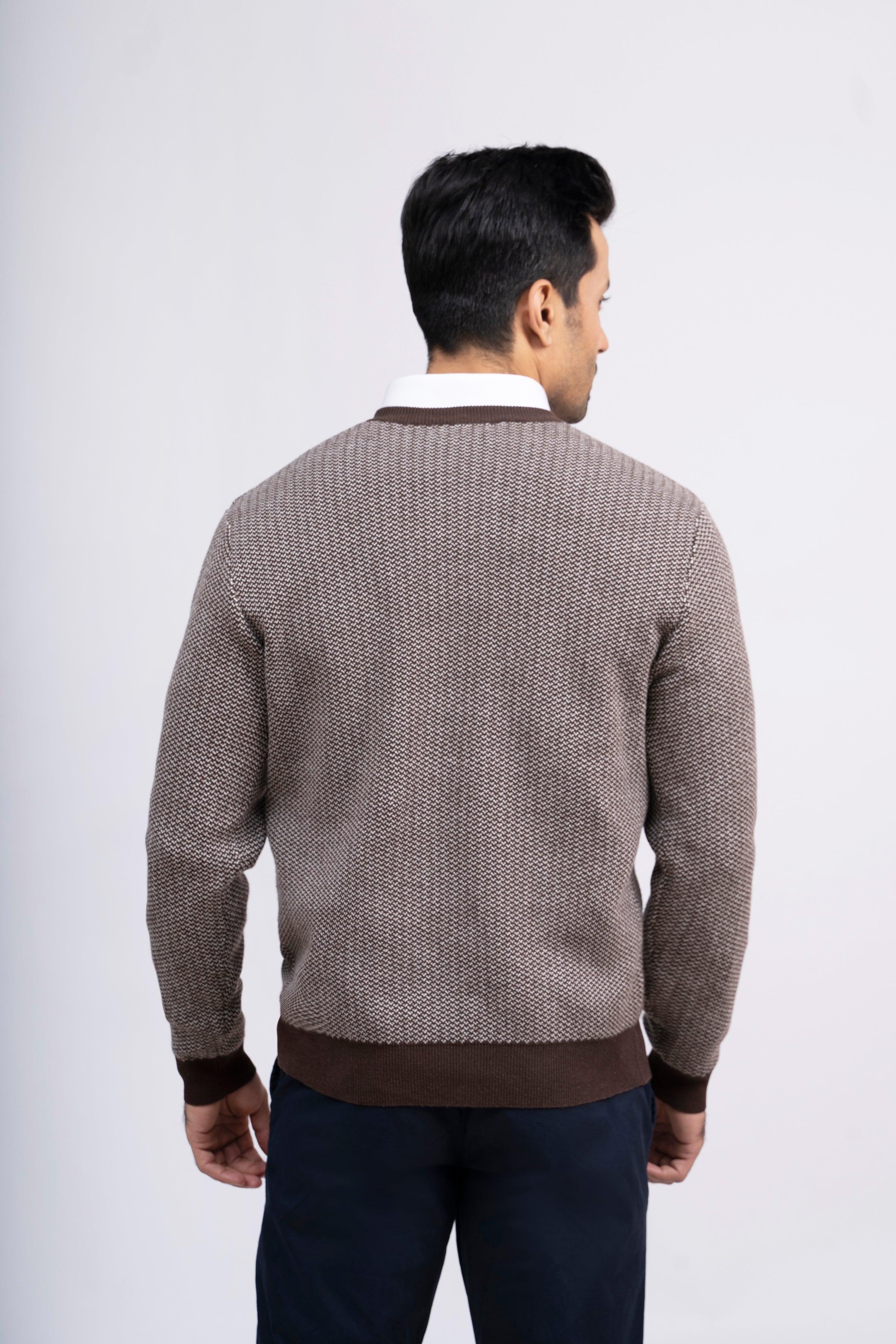 SWEATER V NECK SELF TEXTURED BROWN at Charcoal Clothing