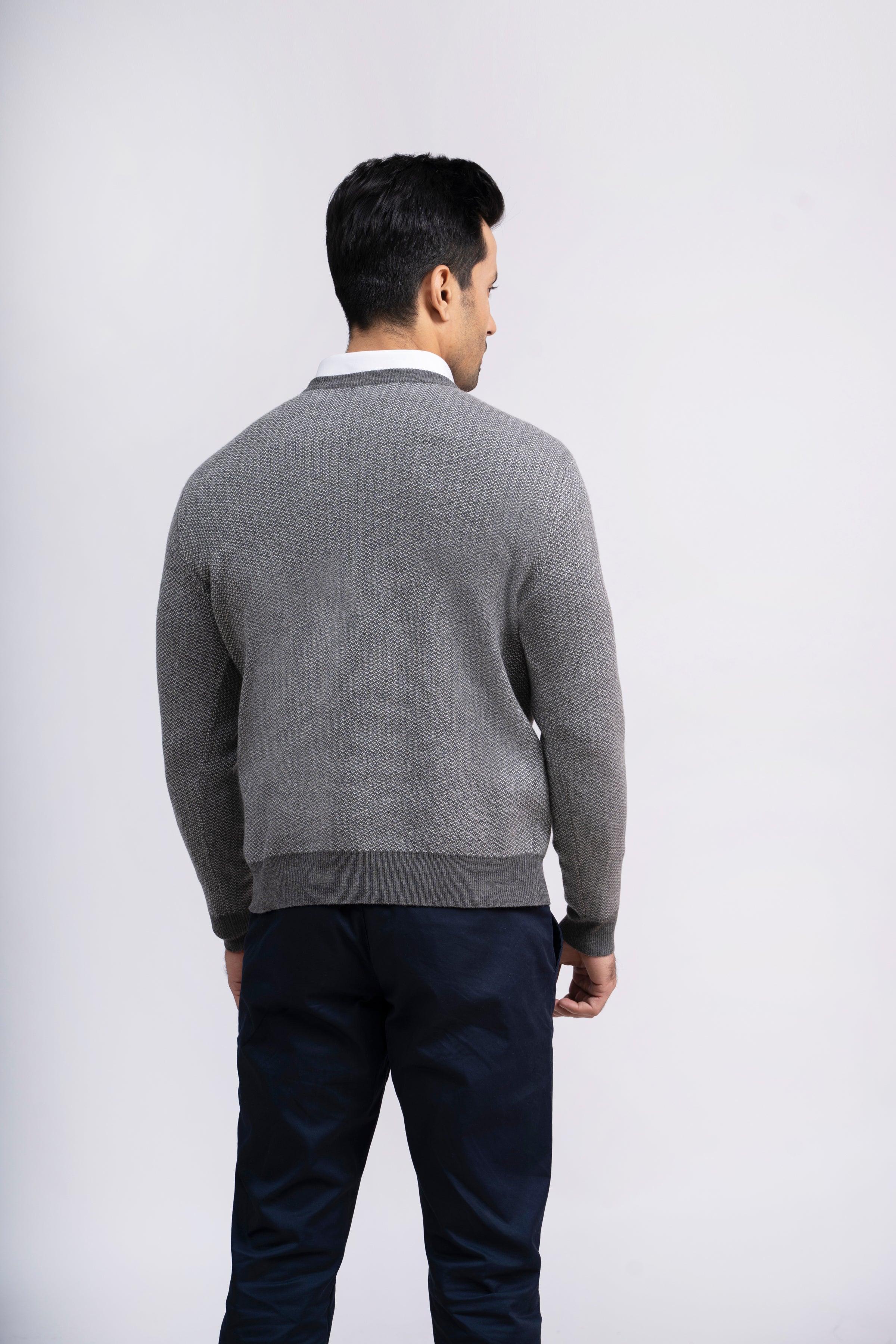 SWEATER V NECK SELF TEXTURED GREY at Charcoal Clothing