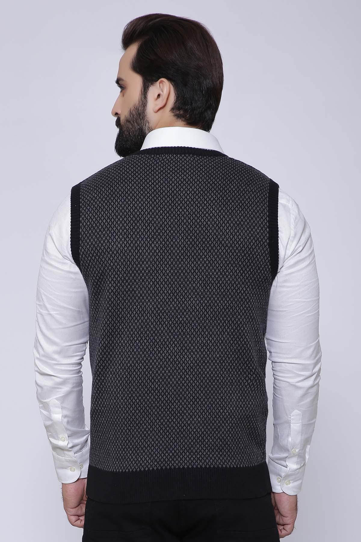 SWEATER V NECK SLEEVE LESS BLACK GREY at Charcoal Clothing