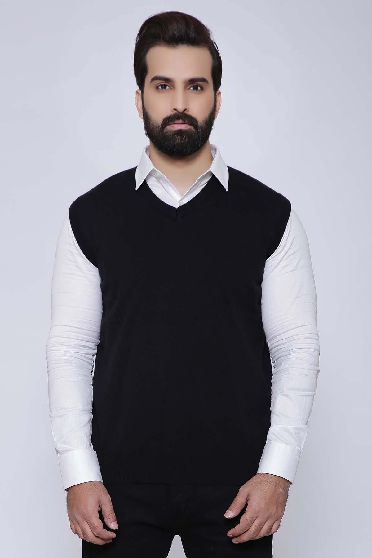 SWEATER V NECK  SLEEVE LESS  BLACK at Charcoal Clothing