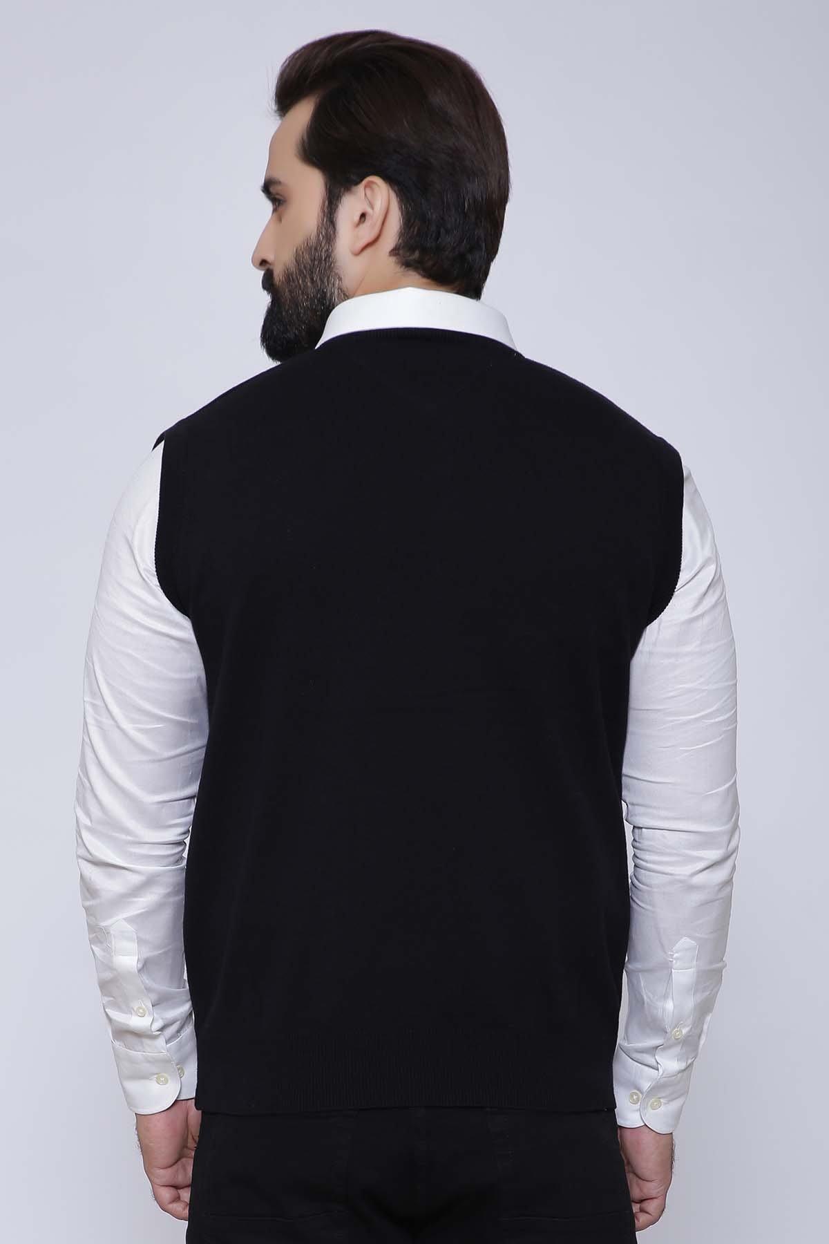 SWEATER V NECK  SLEEVE LESS  BLACK at Charcoal Clothing