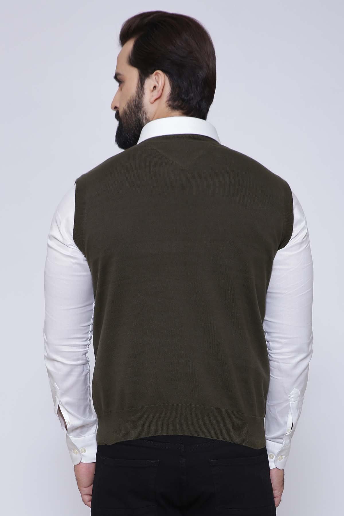 SWEATER V NECK  SLEEVE LESS  BOTTLE GREEN at Charcoal Clothing