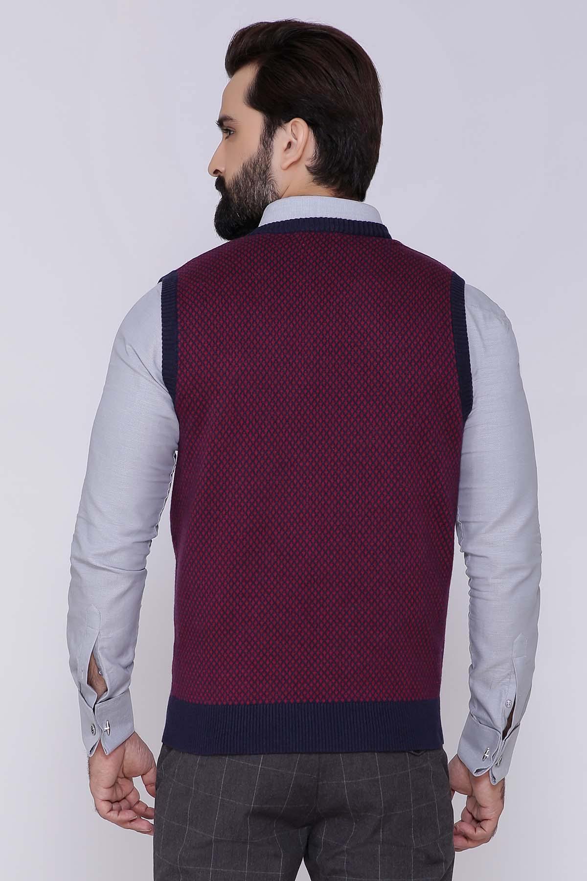SWEATER V NECK SLEEVE LESS MAROON NAVY at Charcoal Clothing