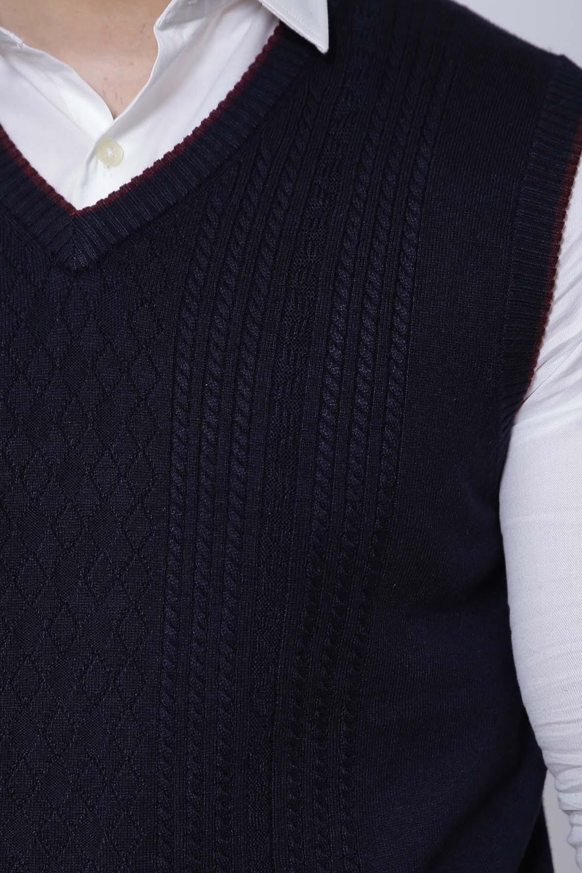 SWEATER V NECK SLEEVE LESS NAVY at Charcoal Clothing