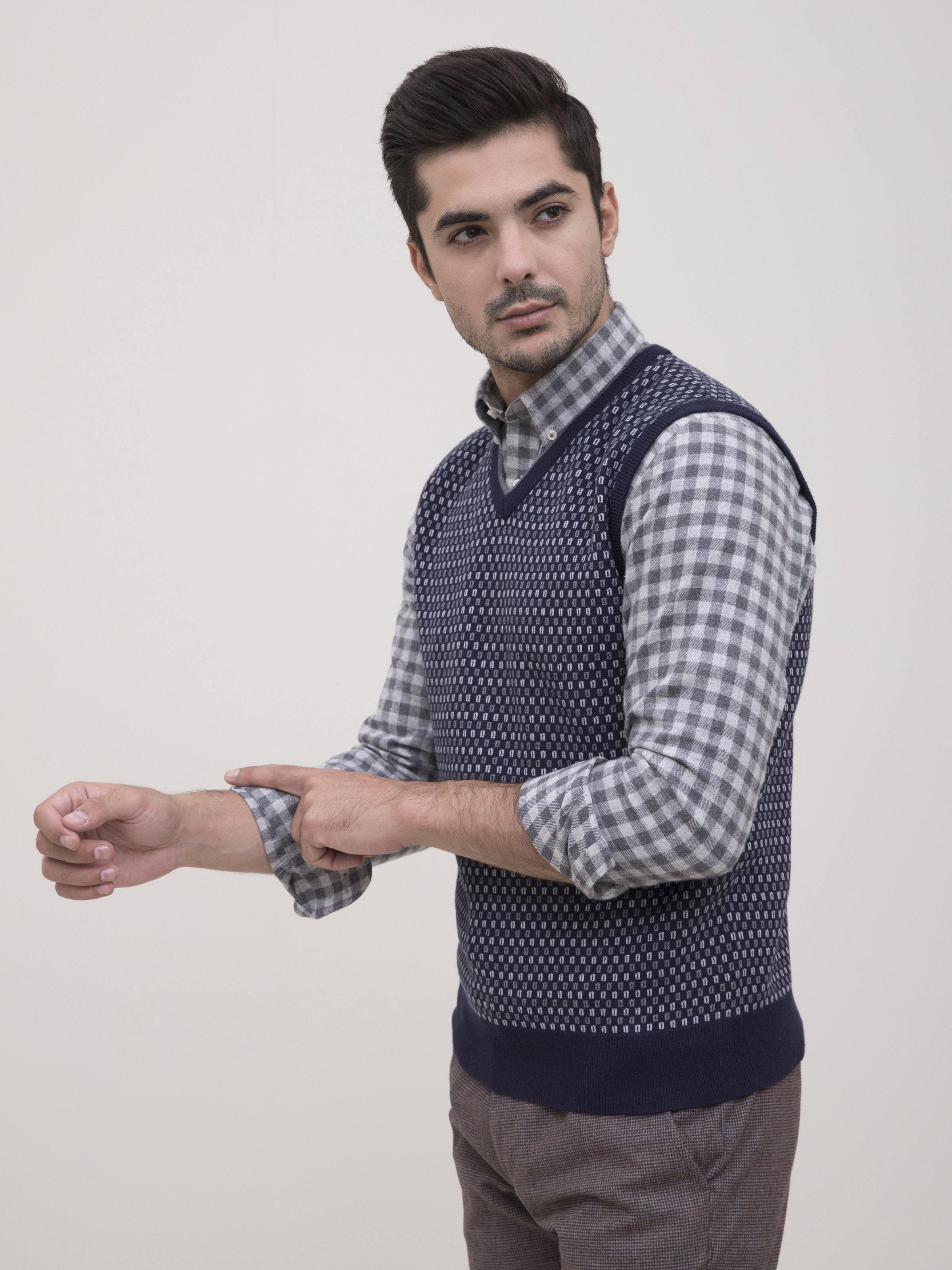 SWEATER V NECK SLEEVELEES NAVY at Charcoal Clothing