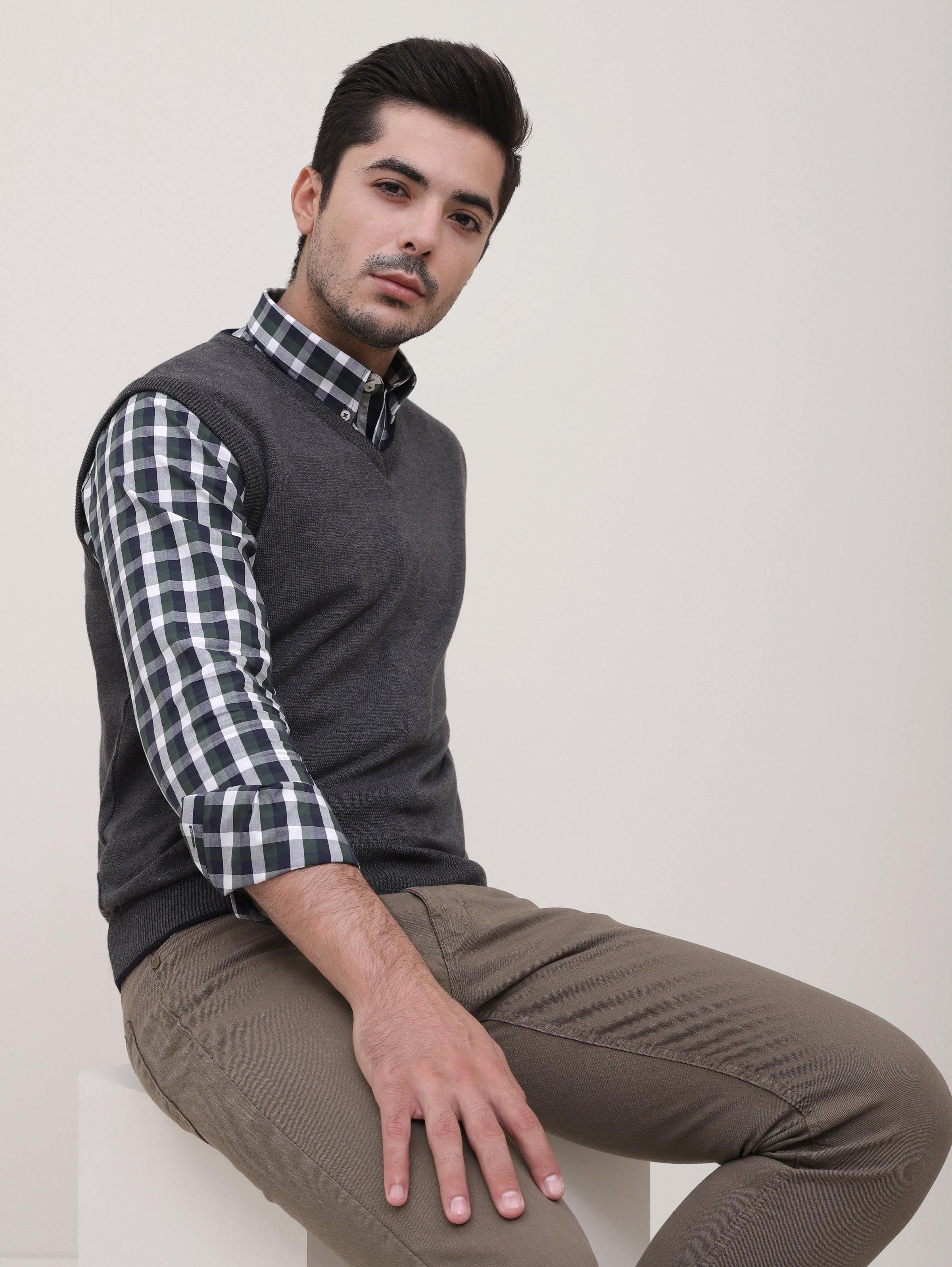 SWEATER V NECK SLEEVELESS CHARCOAL at Charcoal Clothing