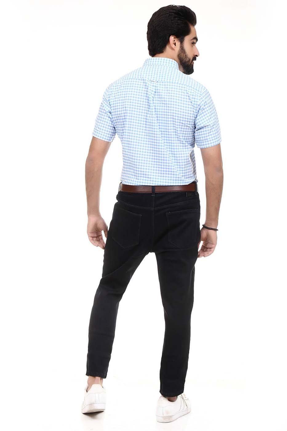 Semi Formal Shirt Half Sleeves Blue White Check at Charcoal Clothing