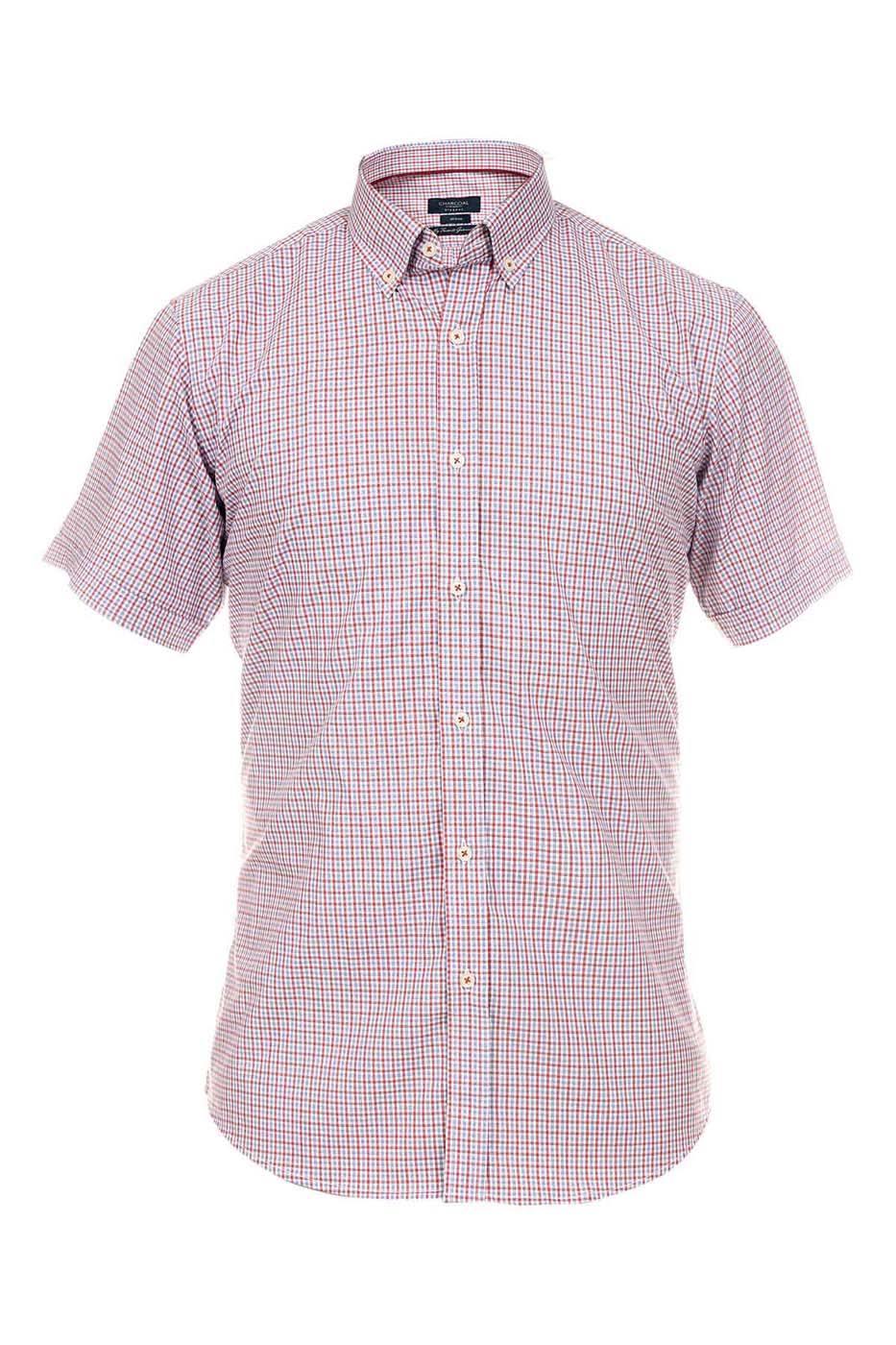 Semi Formal Shirt Half Sleeves Orange Blue Check at Charcoal Clothing