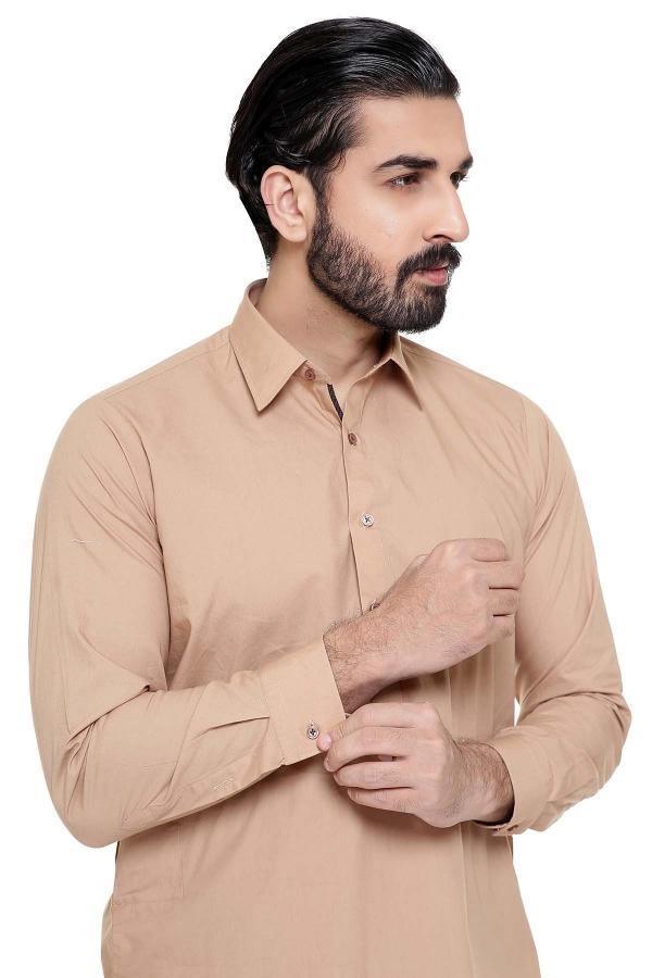 Shalwar Kameez with Collar Light Brown at Charcoal Clothing