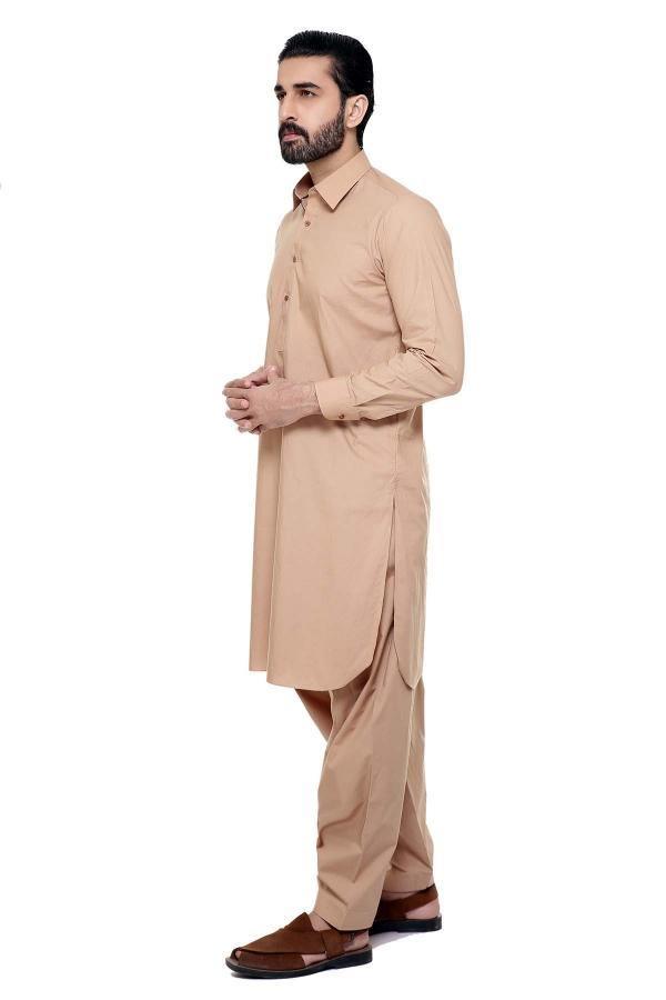 Shalwar Kameez with Collar Light Brown at Charcoal Clothing