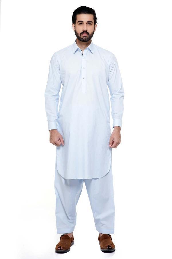 Shalwar Kameez with Collar Sky Blue at Charcoal Clothing