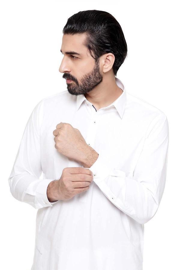 Shalwar Kameez with Collar White at Charcoal Clothing
