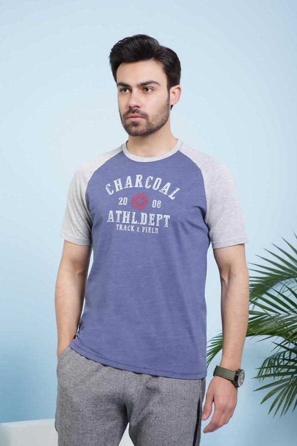 T SHIRT CREW NECK BLUE GREY at Charcoal Clothing