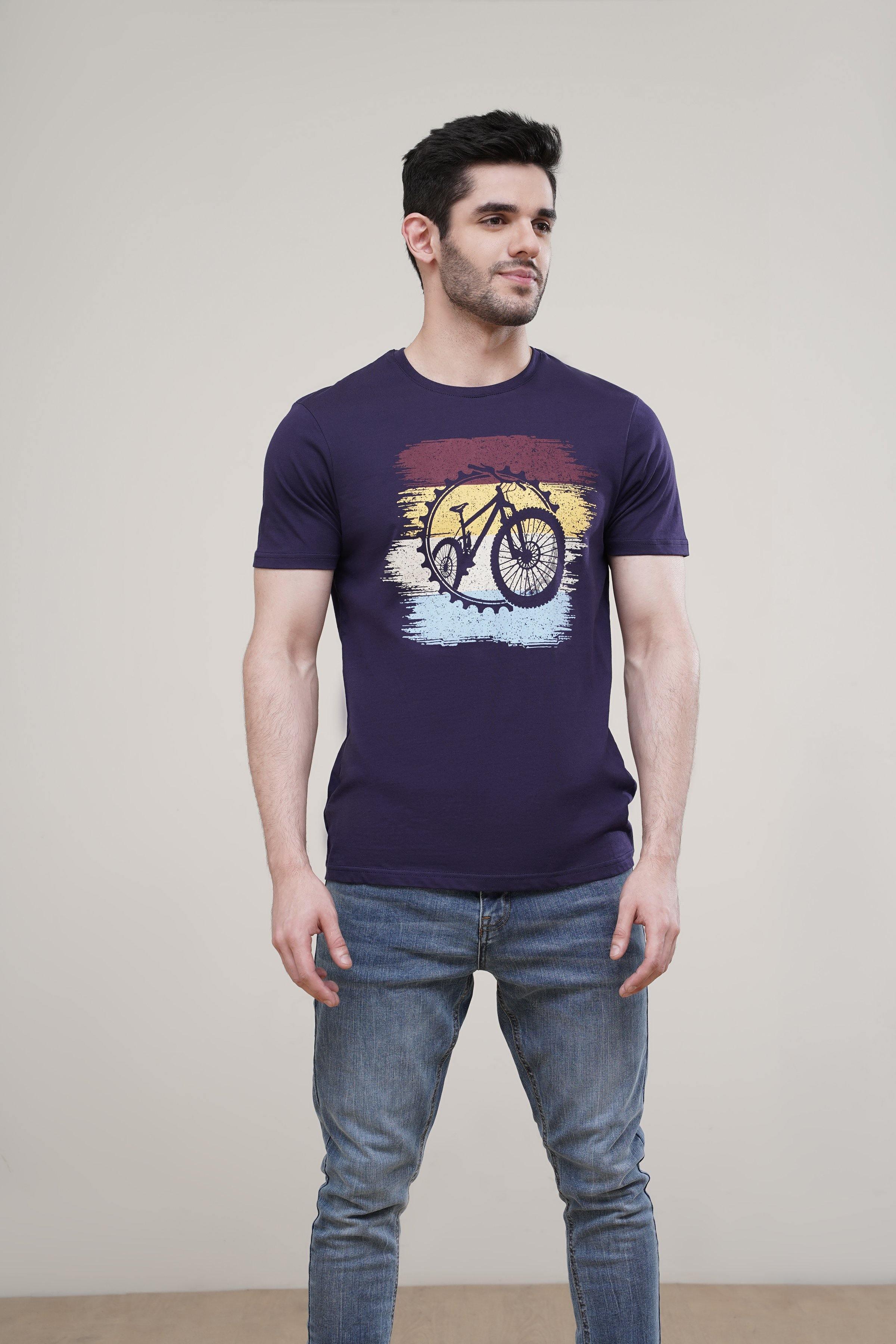 T SHIRT CREW NECK BLUE at Charcoal Clothing