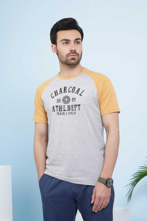 T SHIRT CREW NECK GREY HEATHER at Charcoal Clothing