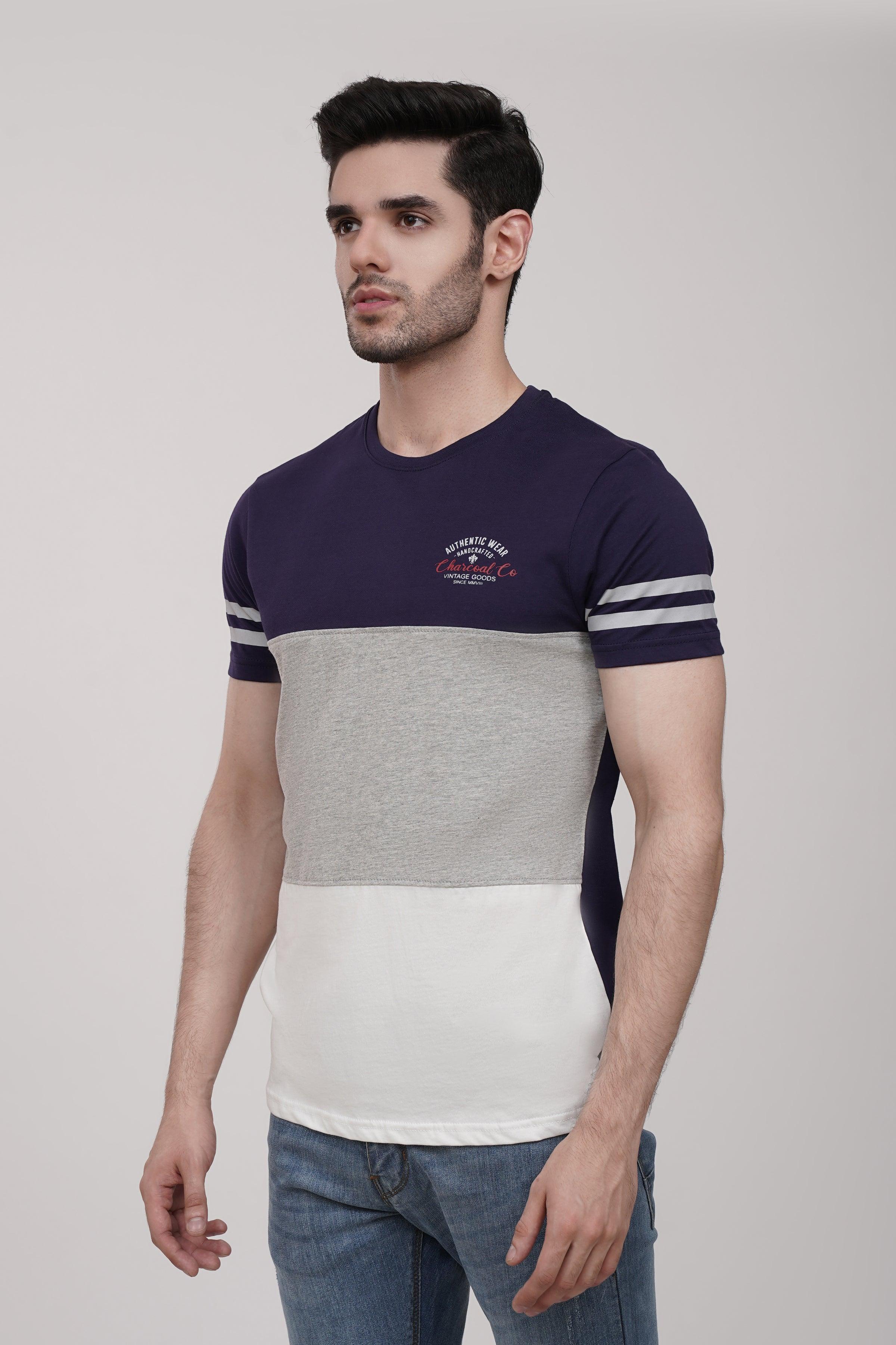 T SHIRT CREW NECK NAVY at Charcoal Clothing