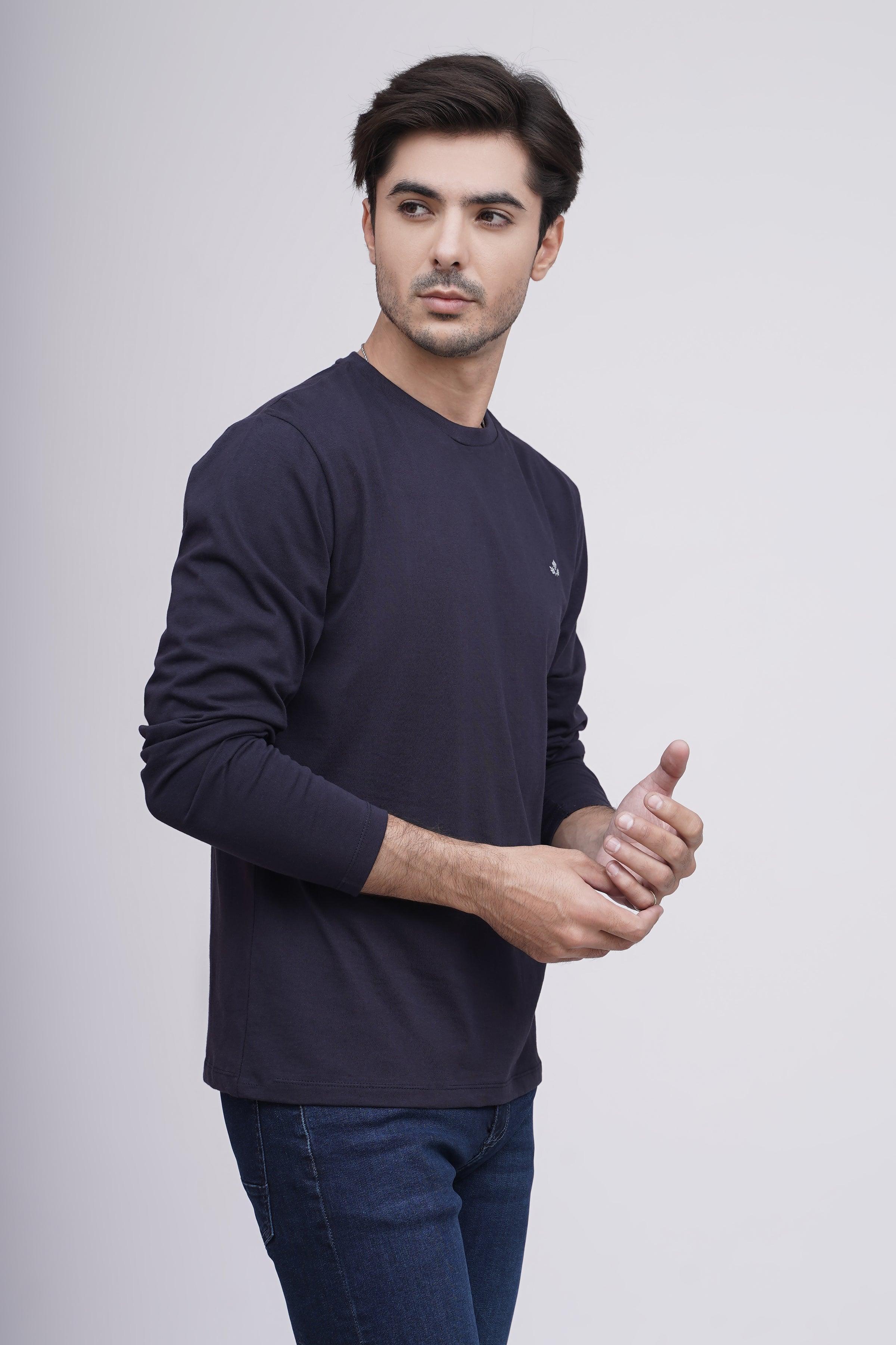 T SHIRT CREW NECK NAVY at Charcoal Clothing