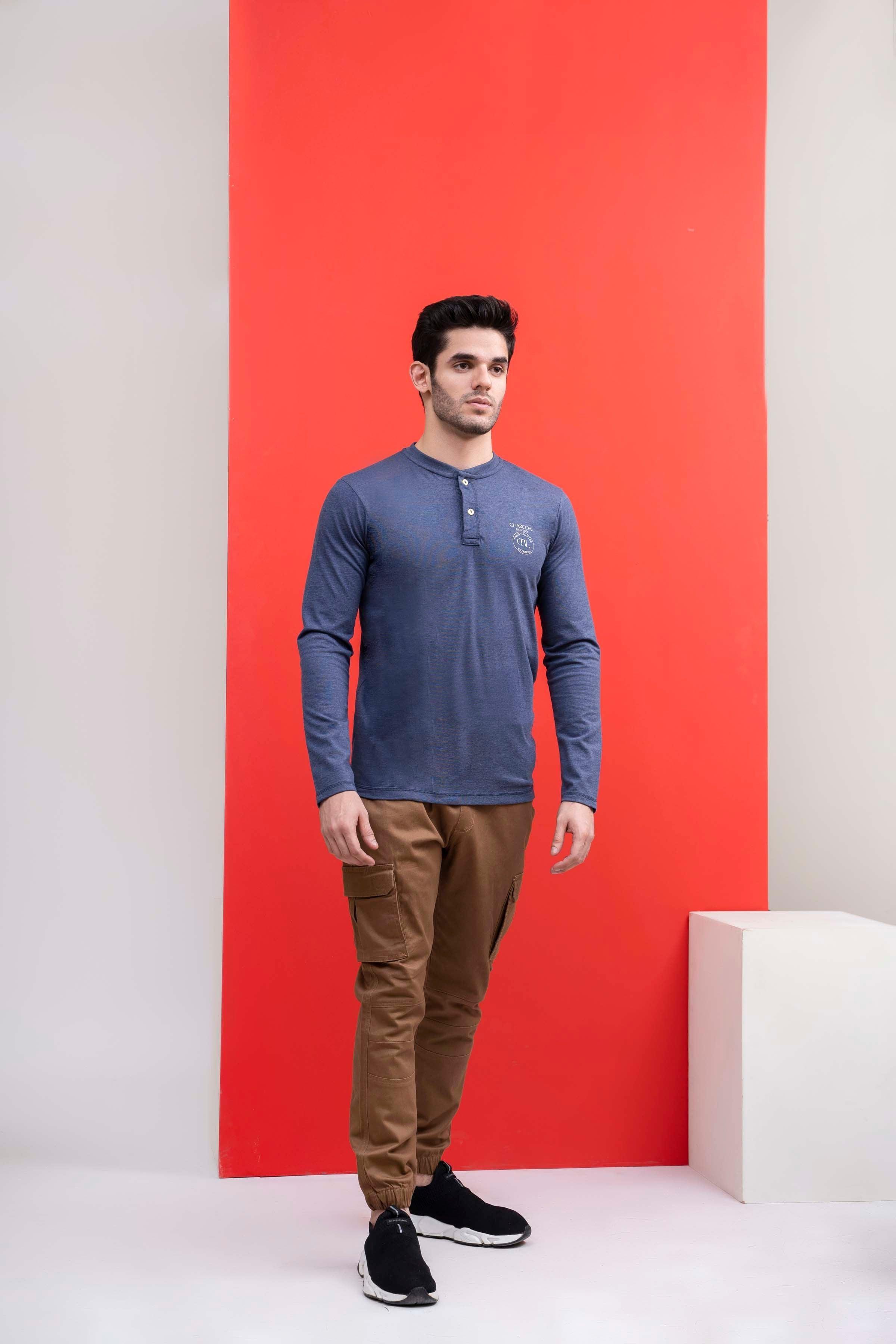 T SHIRT HENLAY FULL SLEEVE BLUE at Charcoal Clothing