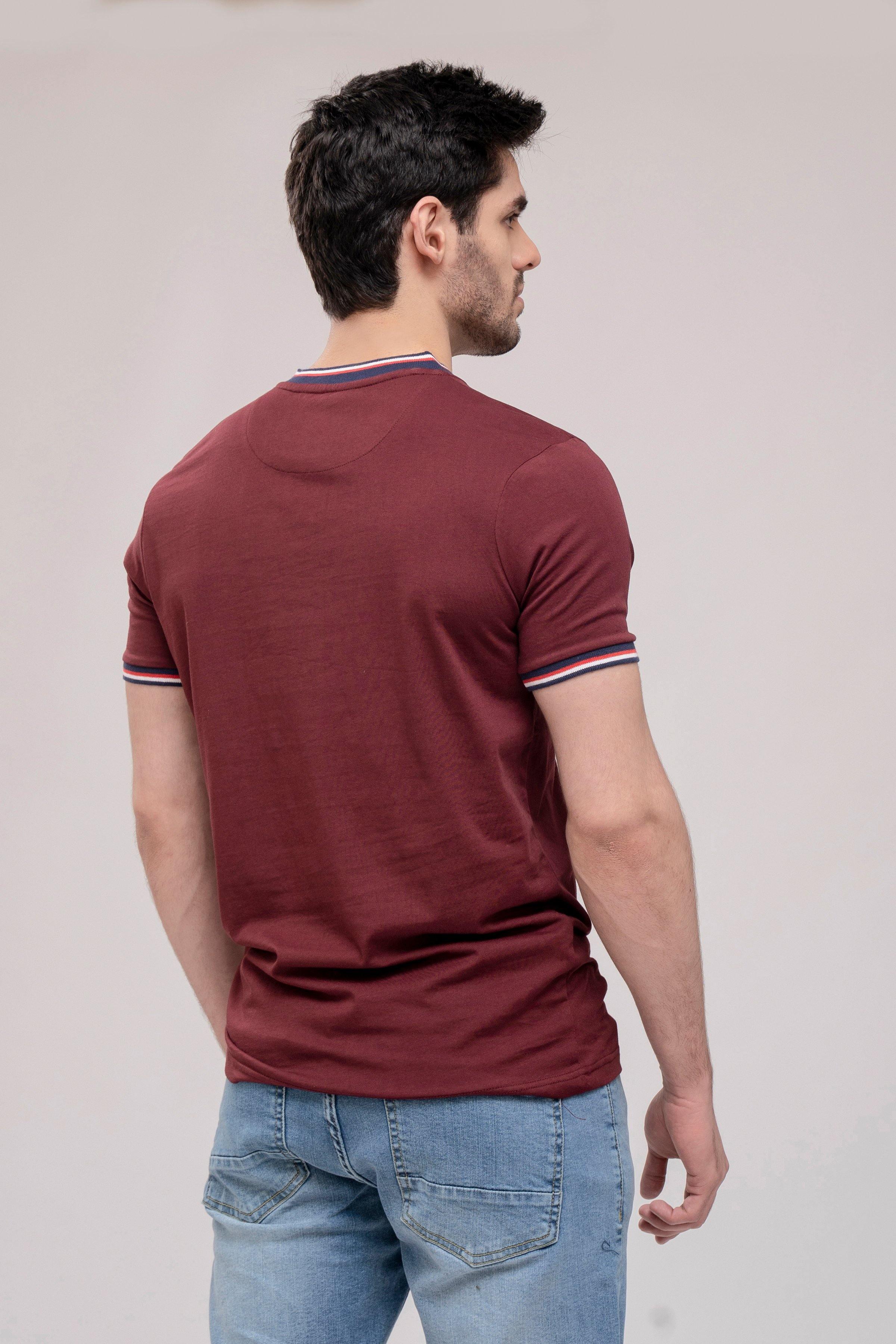 T SHIRT HENLEY TIPPING BAN MAROON at Charcoal Clothing