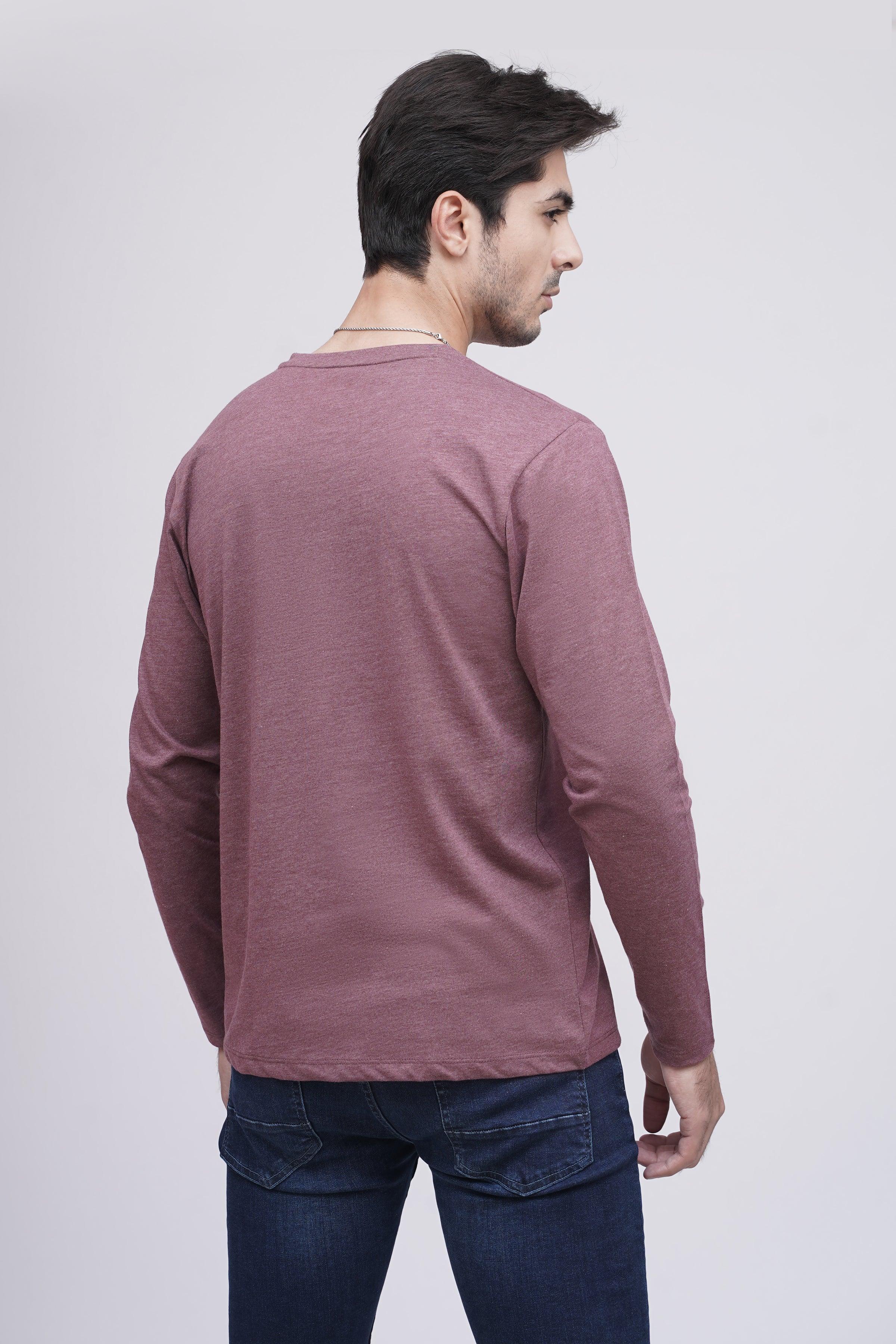 T SHIRT HENLY F/S MAROON MELANGE at Charcoal Clothing