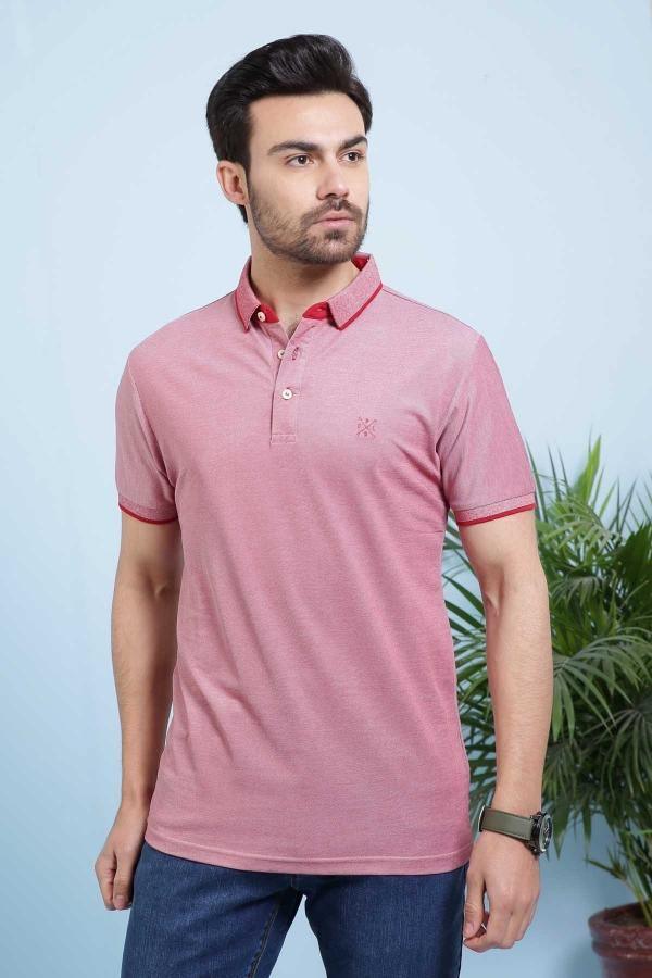 T SHIRT POLO MAROON WHITE at Charcoal Clothing