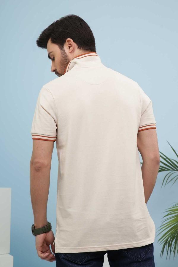T SHIRT POLO TIPPING LIGHT BROWN at Charcoal Clothing