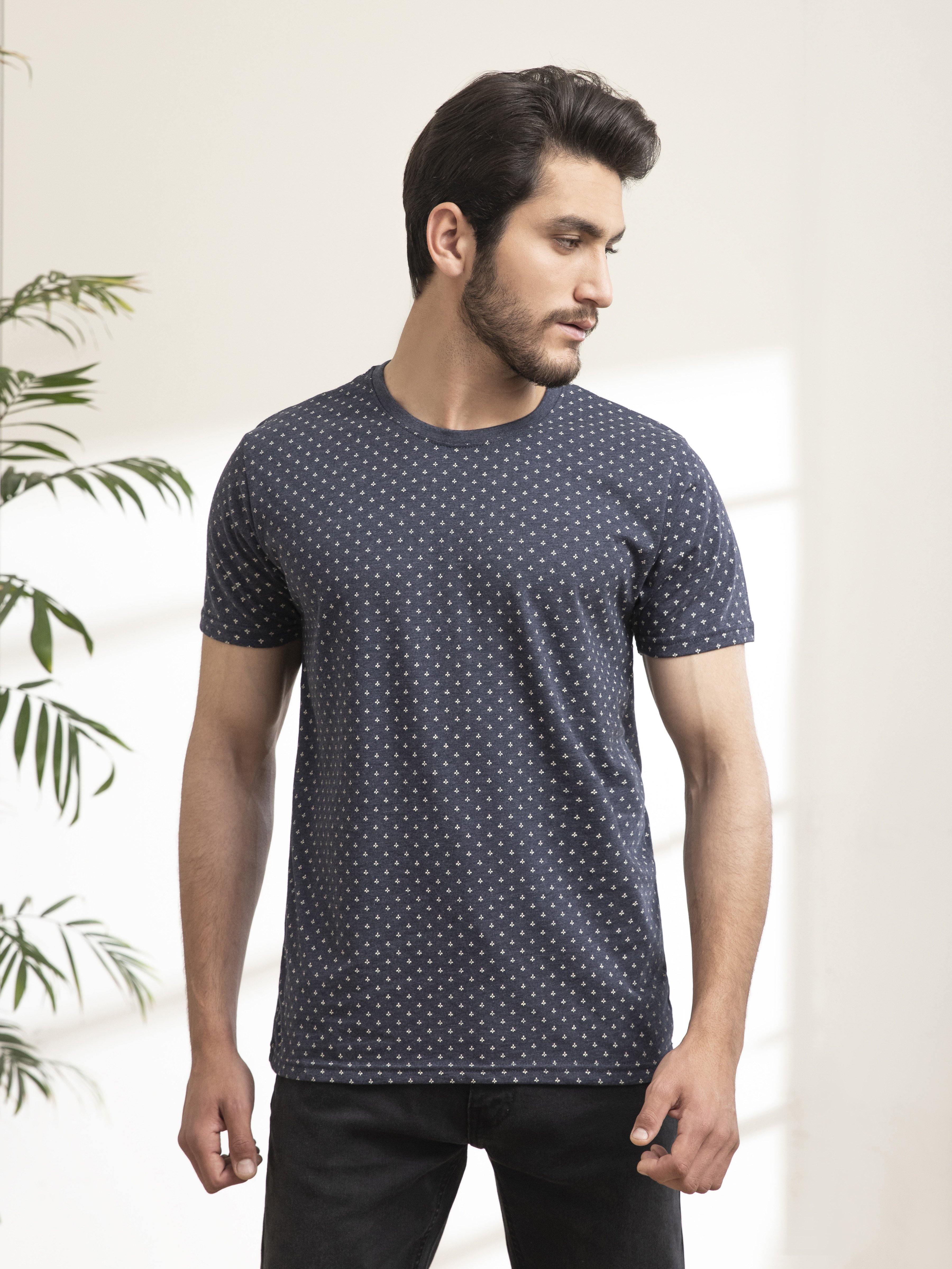 T SHIRT PRINTED ROUND NECK BLUE at Charcoal Clothing