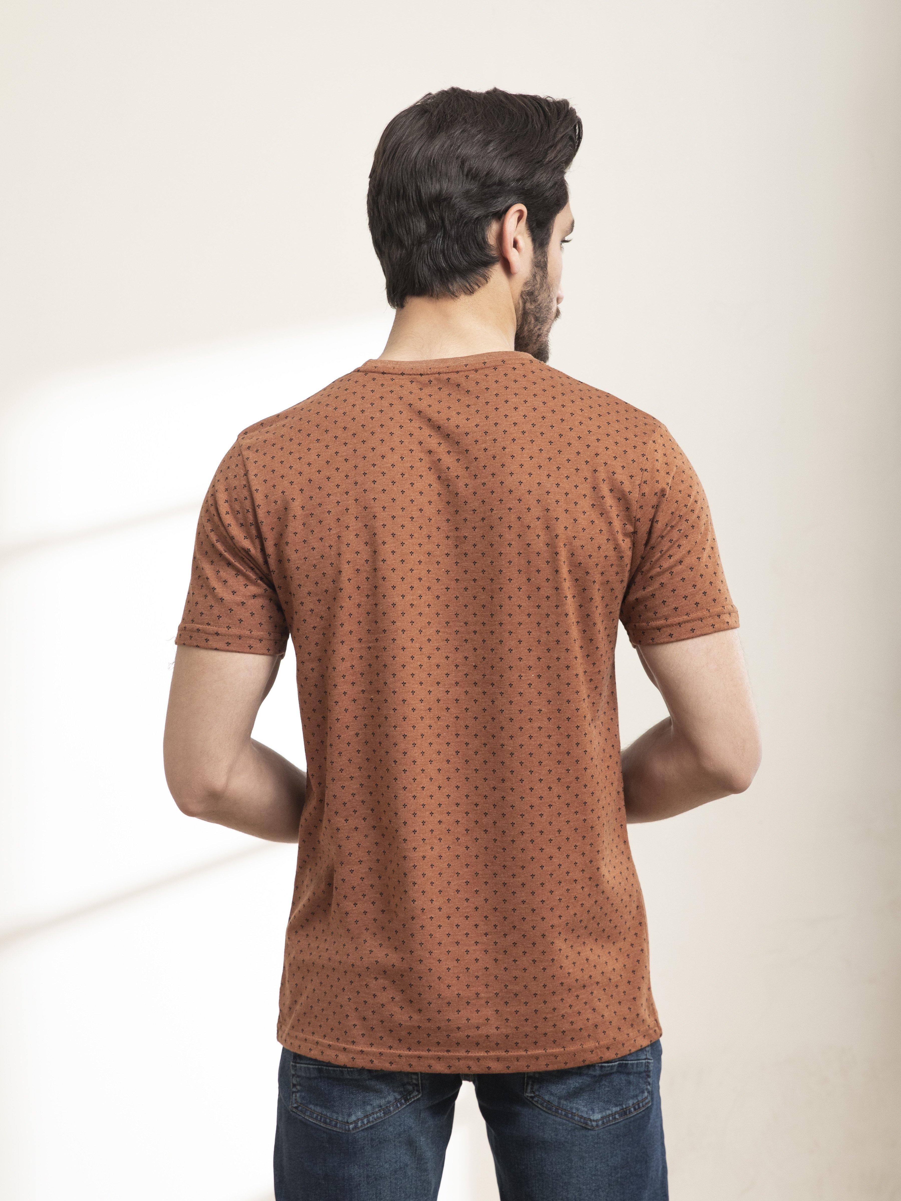 T SHIRT PRINTED ROUND NECK RUST at Charcoal Clothing