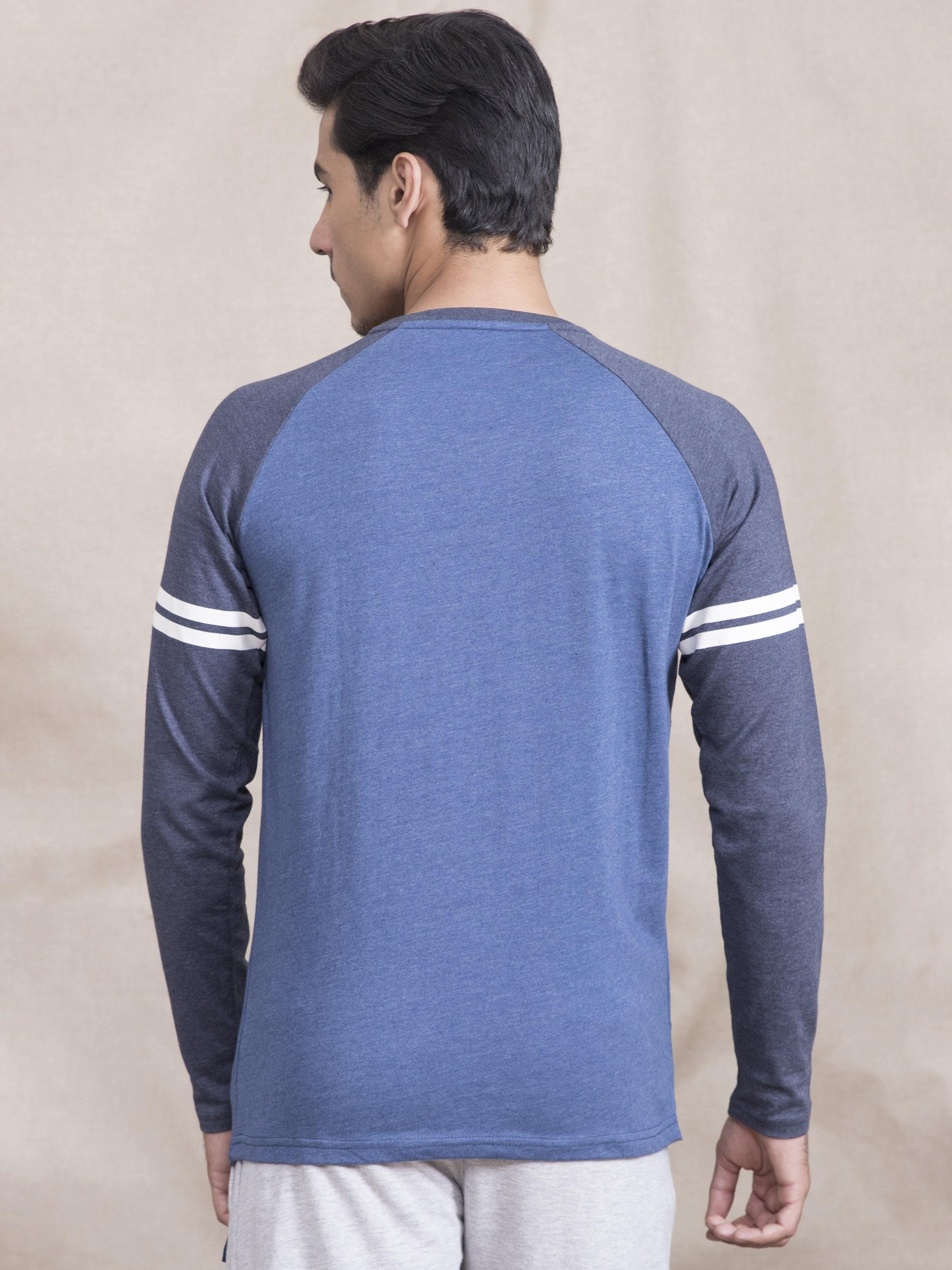 T SHIRT RAGLAN ROUND NECK FULL SLEEVE NAVY BLUE at Charcoal Clothing