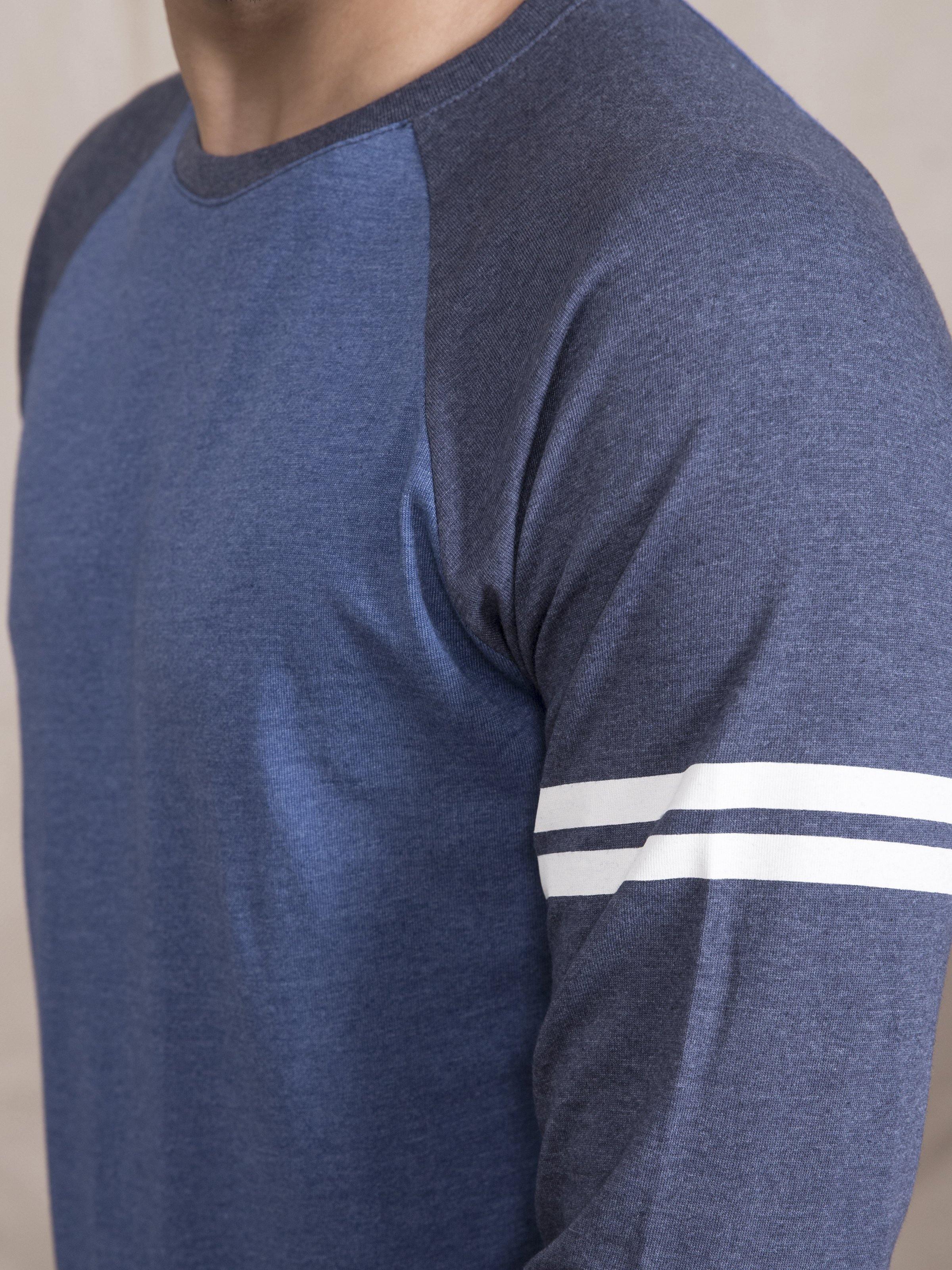 T SHIRT RAGLAN ROUND NECK FULL SLEEVE NAVY BLUE at Charcoal Clothing