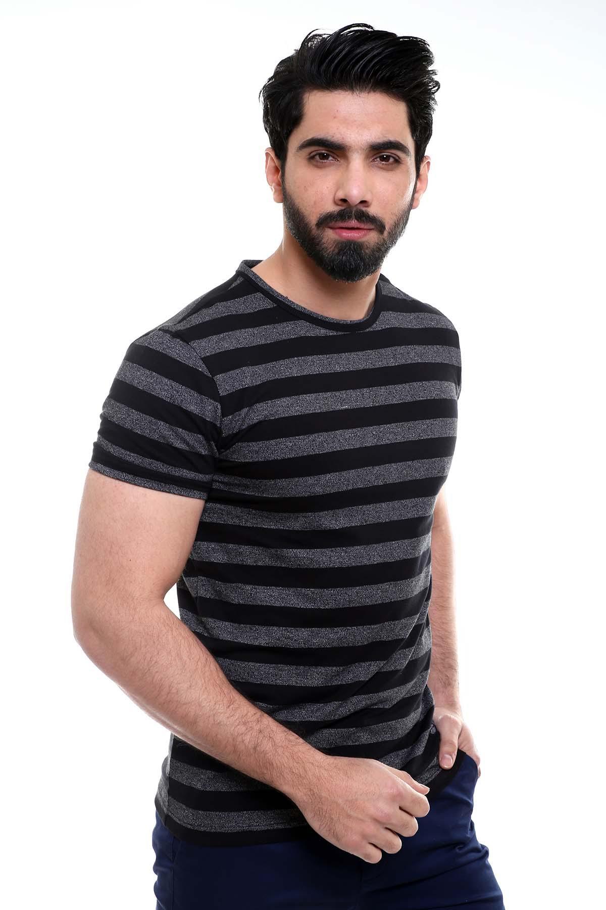 T SHIRT ROUND NECK BLACK GREY at Charcoal Clothing