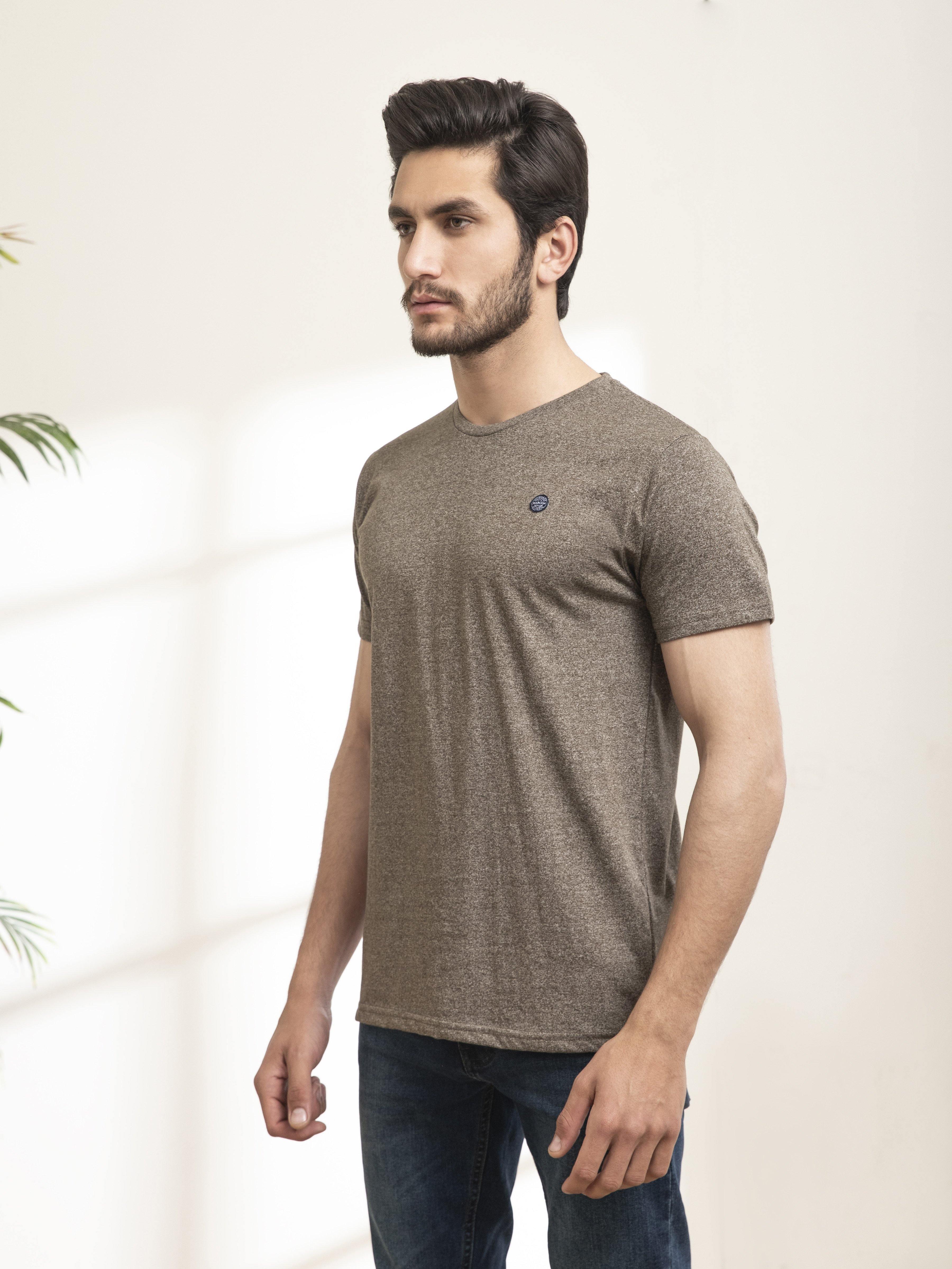 T SHIRT ROUND NECK CHAIN YARN OLIVE at Charcoal Clothing