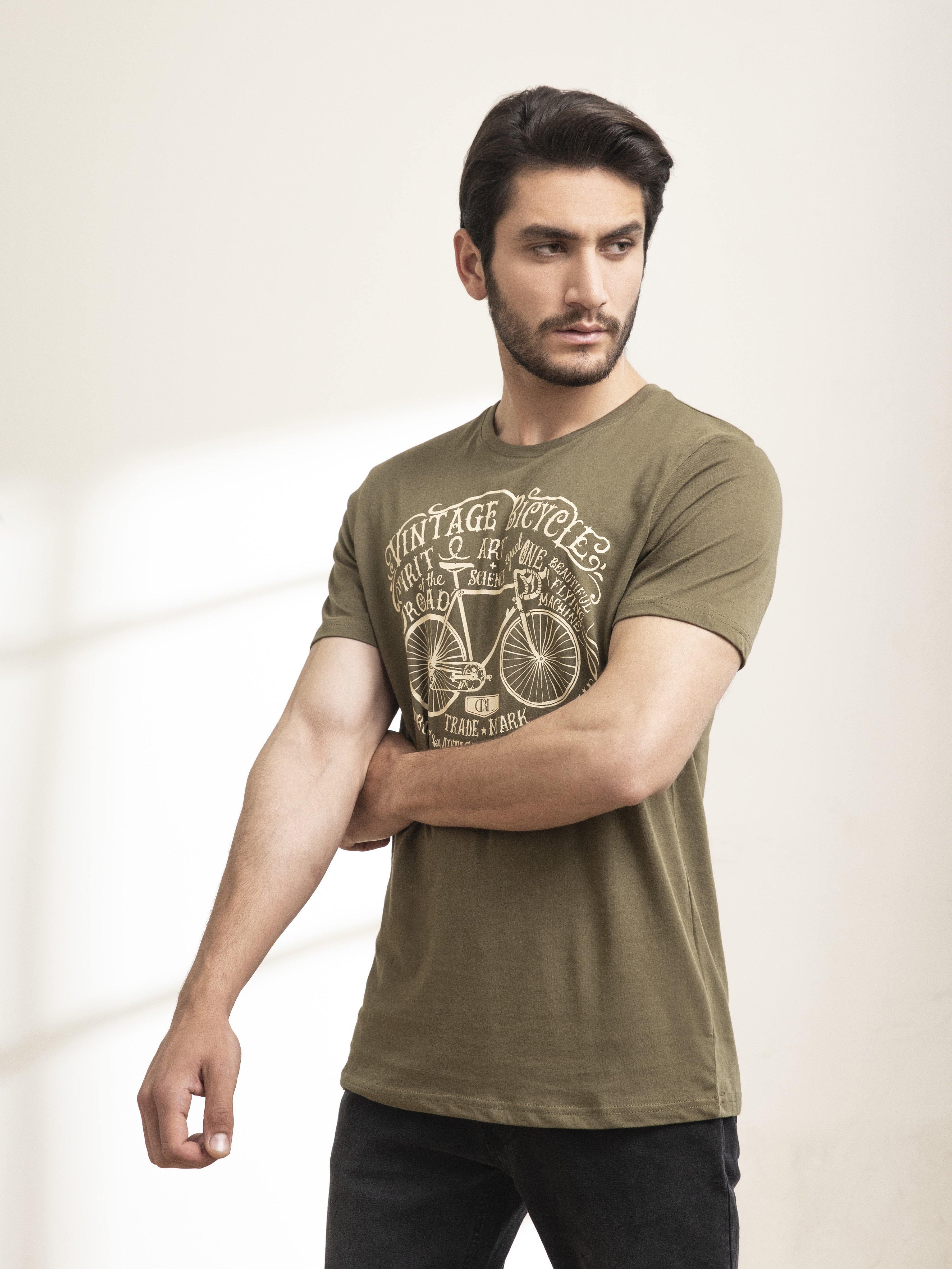 T SHIRT ROUND NECK CYCLE GREEN at Charcoal Clothing