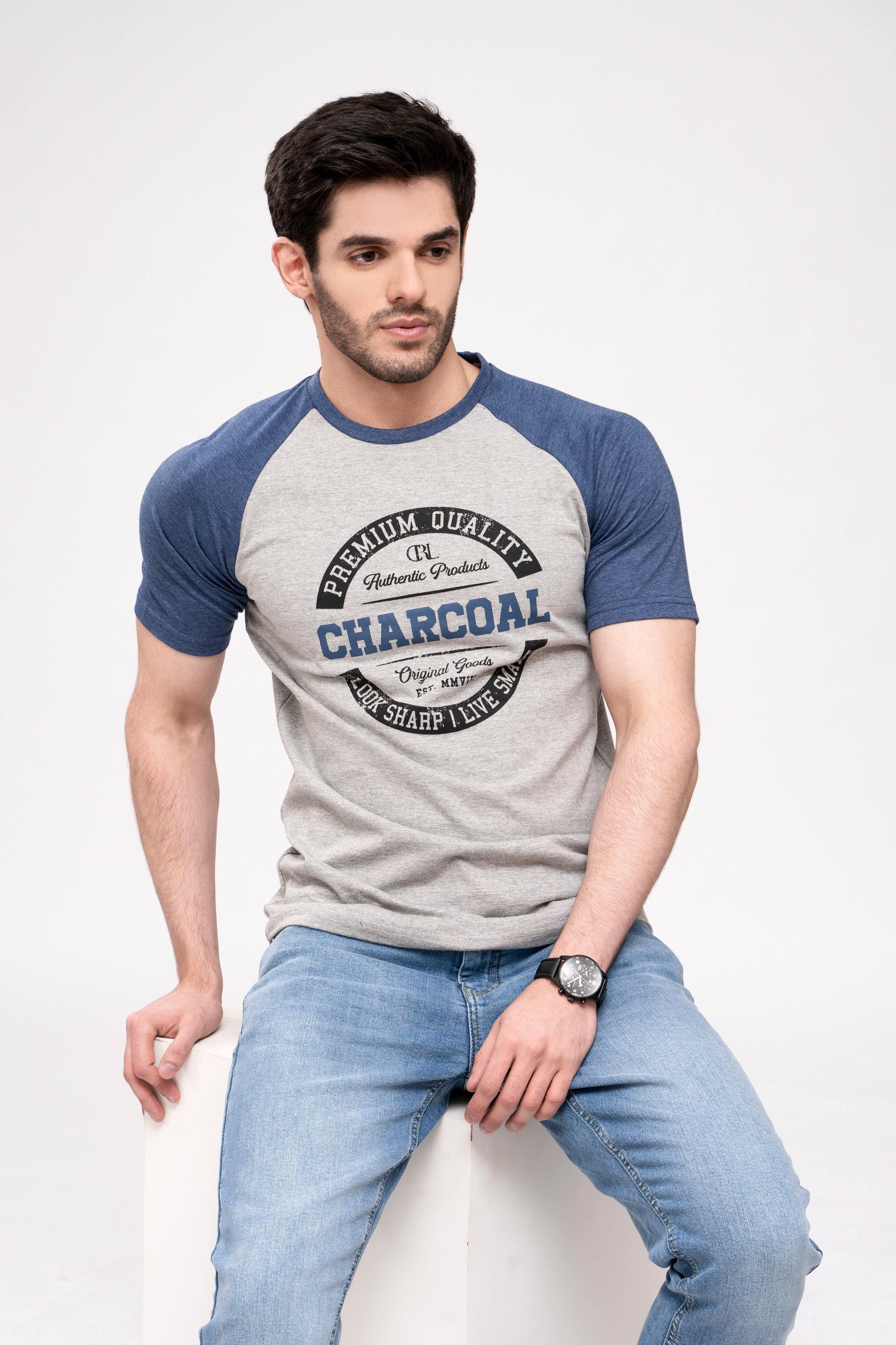 T SHIRT ROUND NECK GREY BLUE at Charcoal Clothing