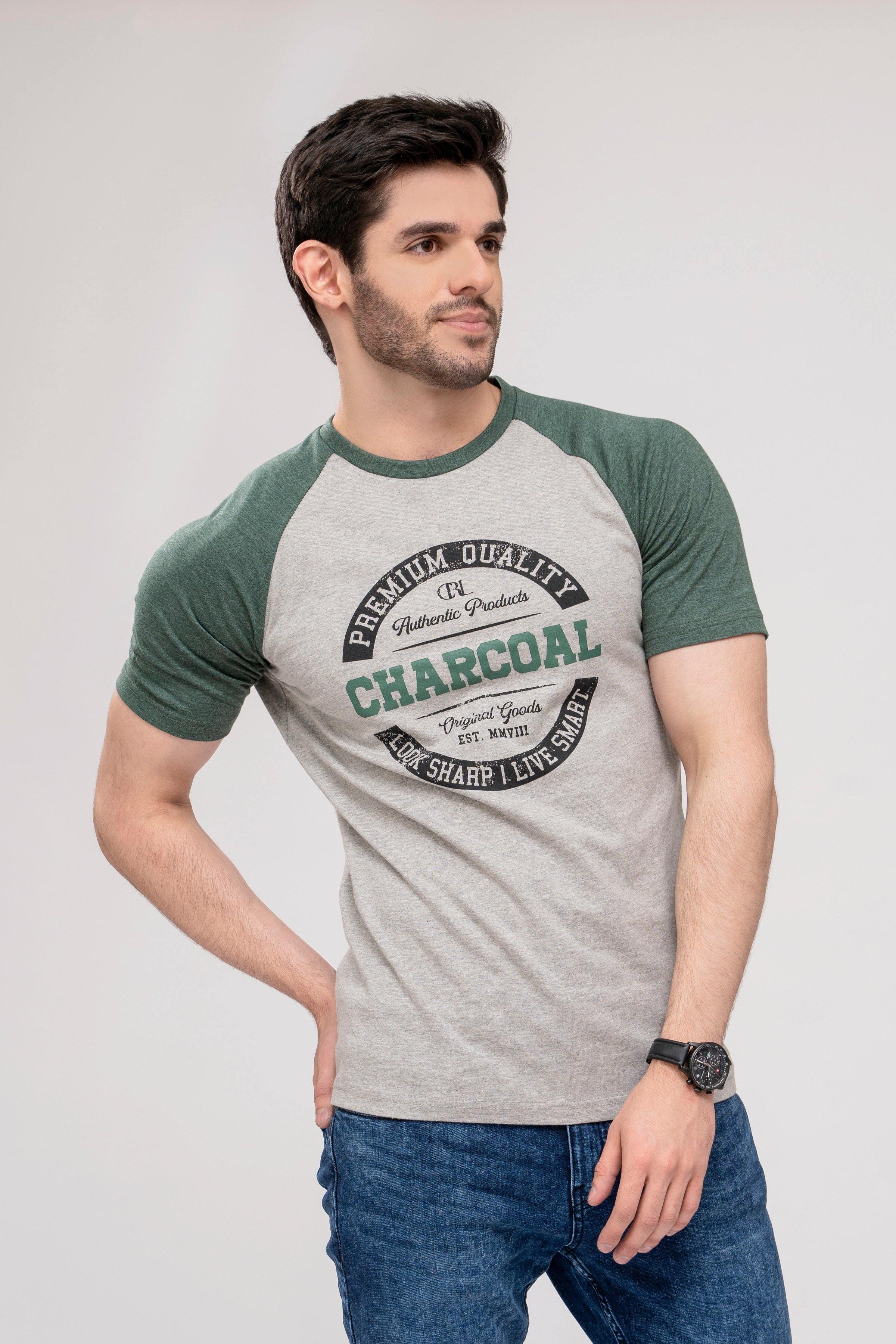 T SHIRT ROUND NECK GREY GREEN at Charcoal Clothing
