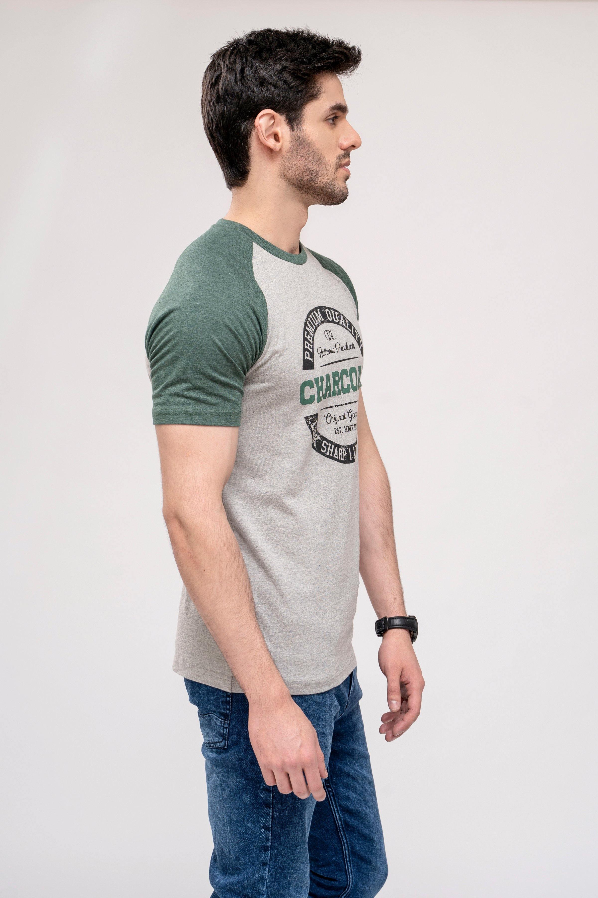 T SHIRT ROUND NECK GREY GREEN at Charcoal Clothing