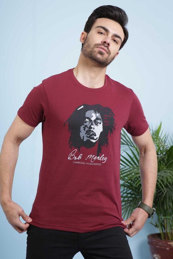 T SHIRT ROUND NECK MAROON at Charcoal Clothing