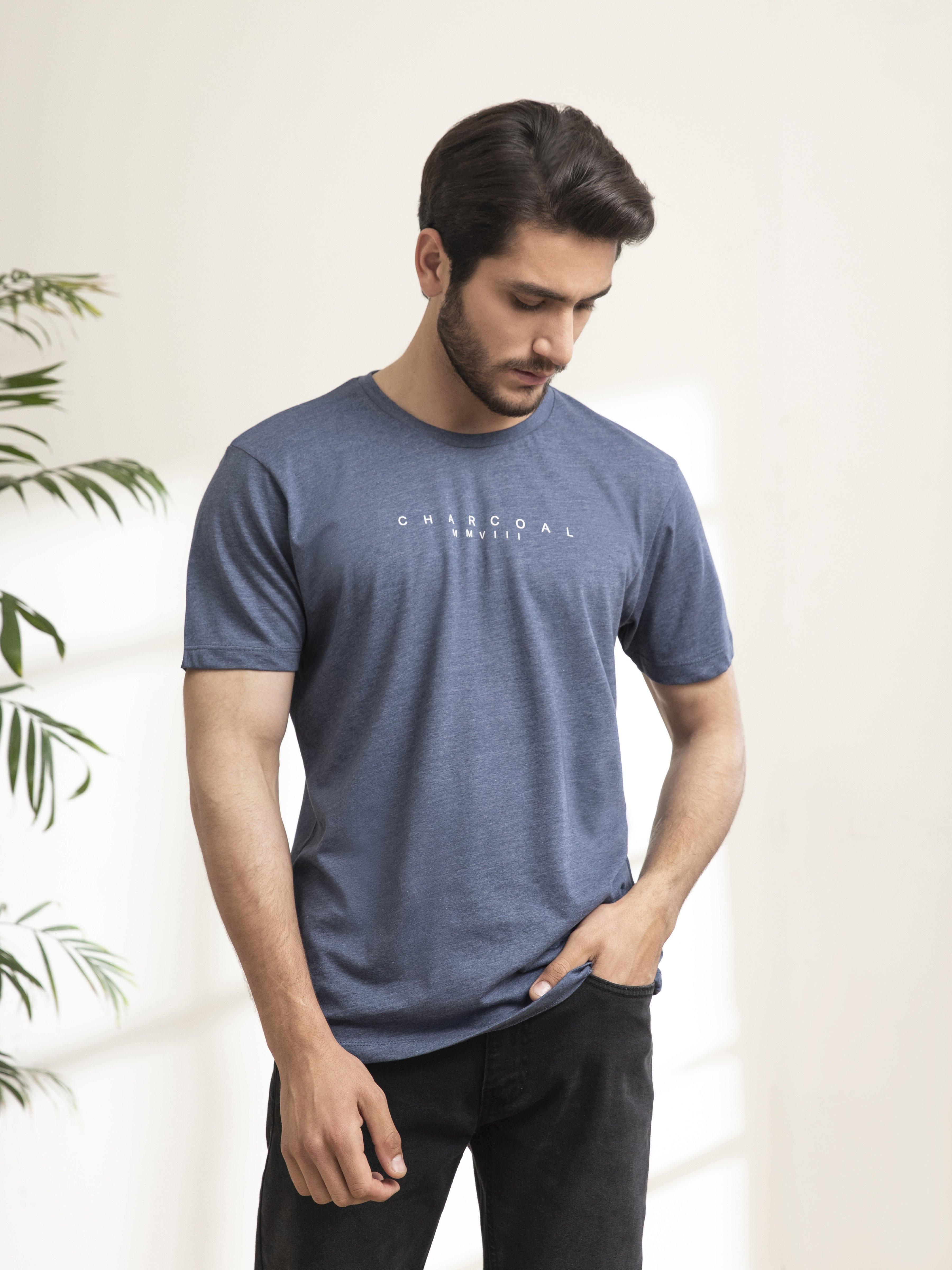 T SHIRT ROUND NECK SLEEPWEAR BLUE MELANGE at Charcoal Clothing