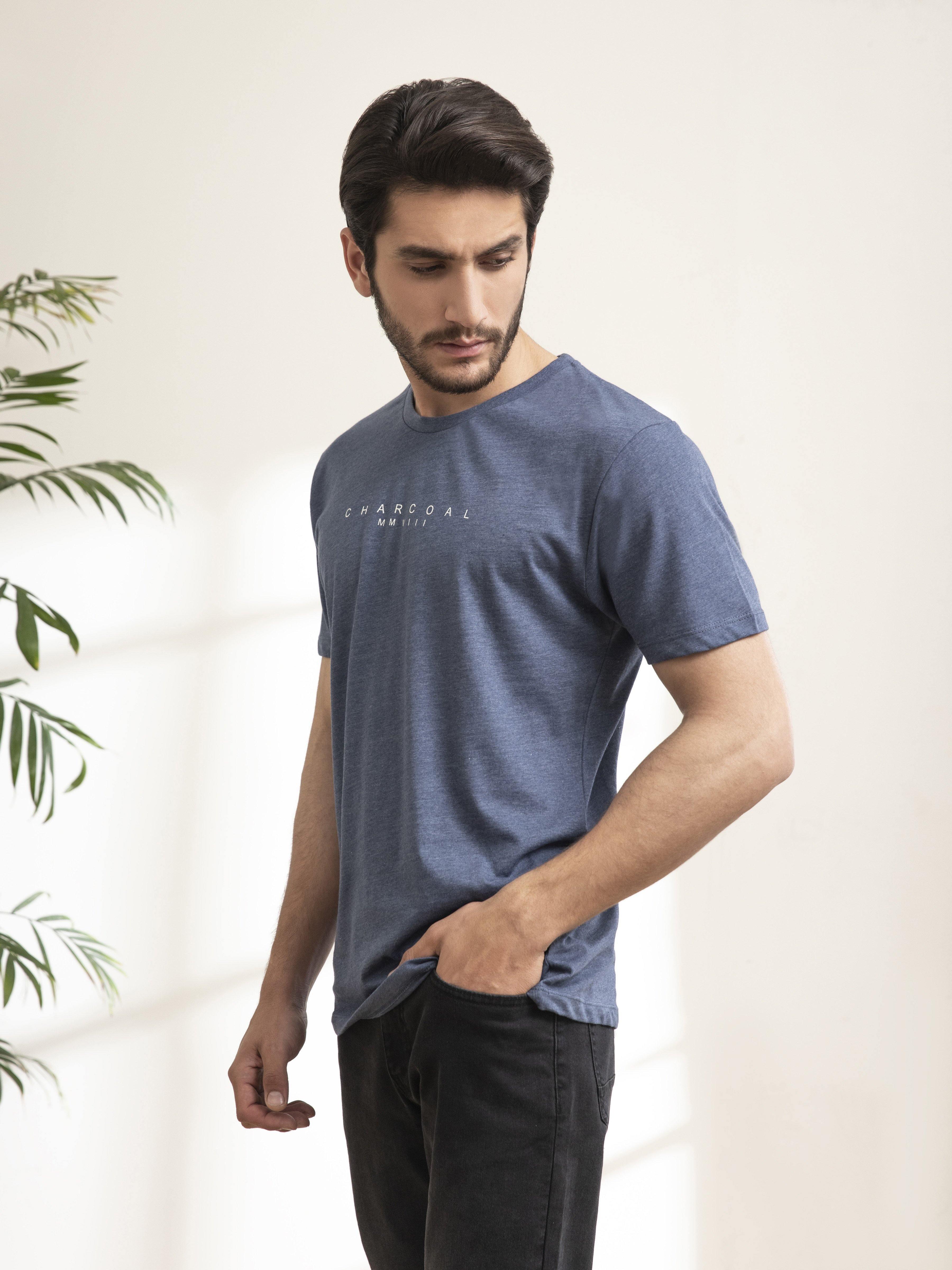 T SHIRT ROUND NECK SLEEPWEAR BLUE MELANGE at Charcoal Clothing