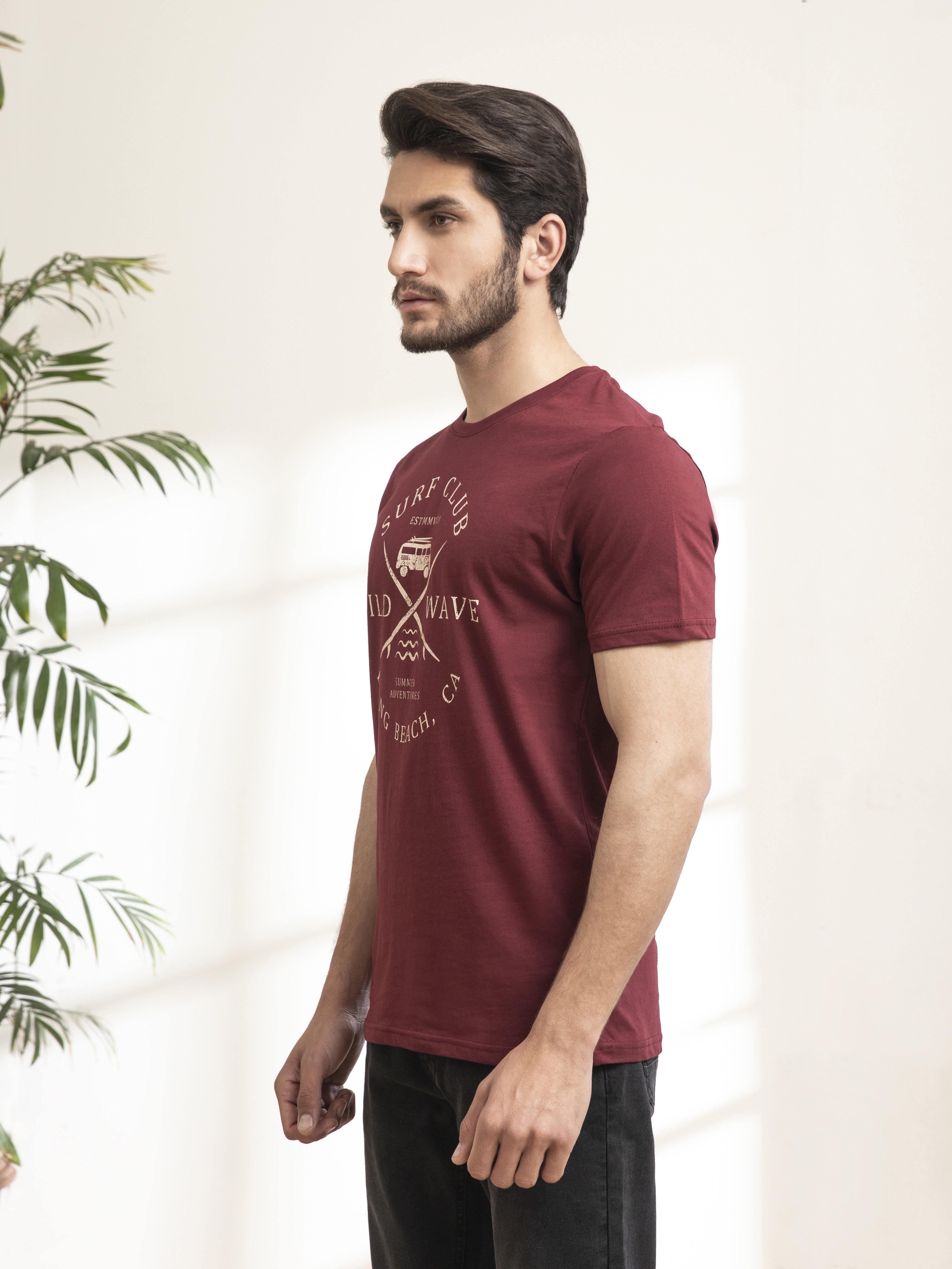 T SHIRT ROUND NECK SURF CLUB MAROON at Charcoal Clothing