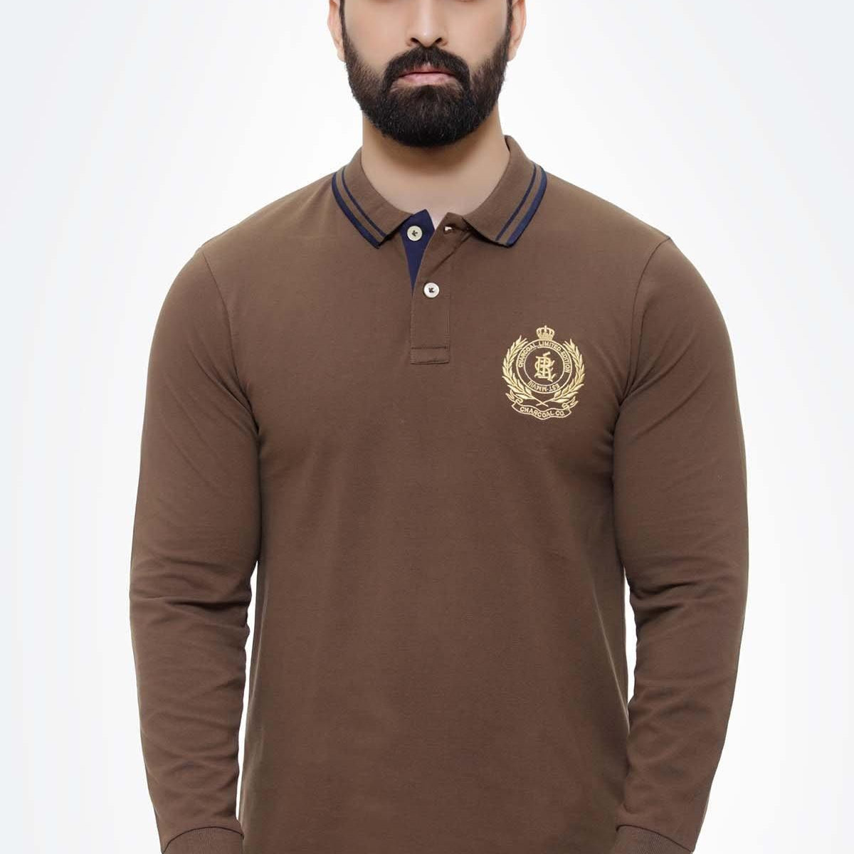 Shop T SHIRT TIPPING COLLAR FULL SLEEVE KHAKI For Men Online