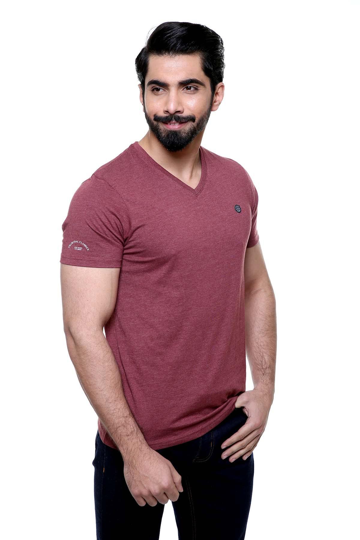 T SHIRT V  NECK MAROON at Charcoal Clothing