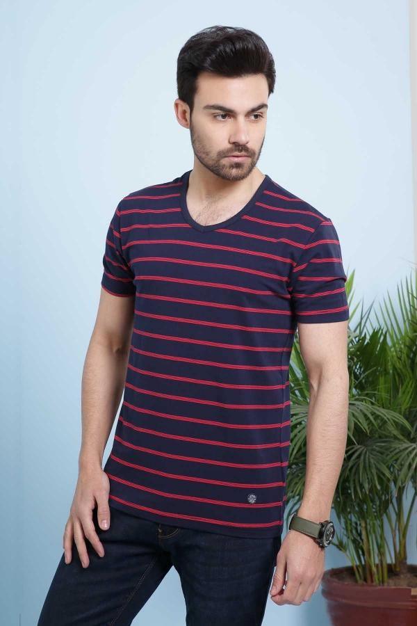 T SHIRT V NECK NAVY RED at Charcoal Clothing