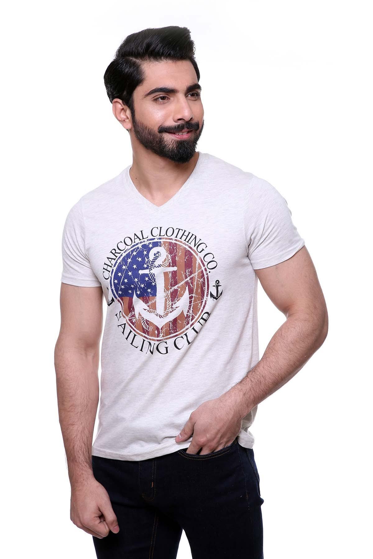 T SHIRT V  NECK OUTMAIL at Charcoal Clothing