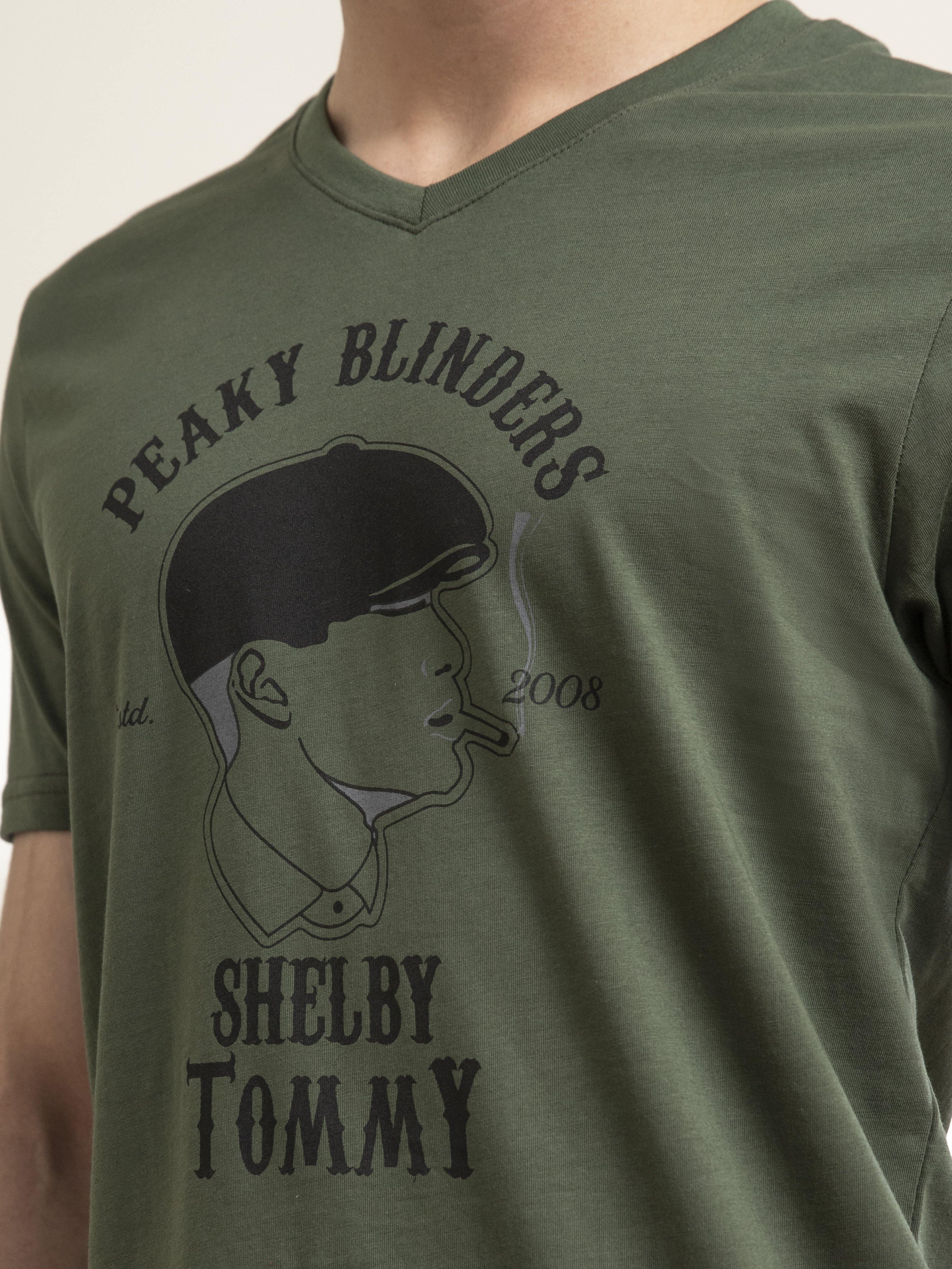 T SHIRT V NECK PEAKY BLINDERS OLIVE at Charcoal Clothing