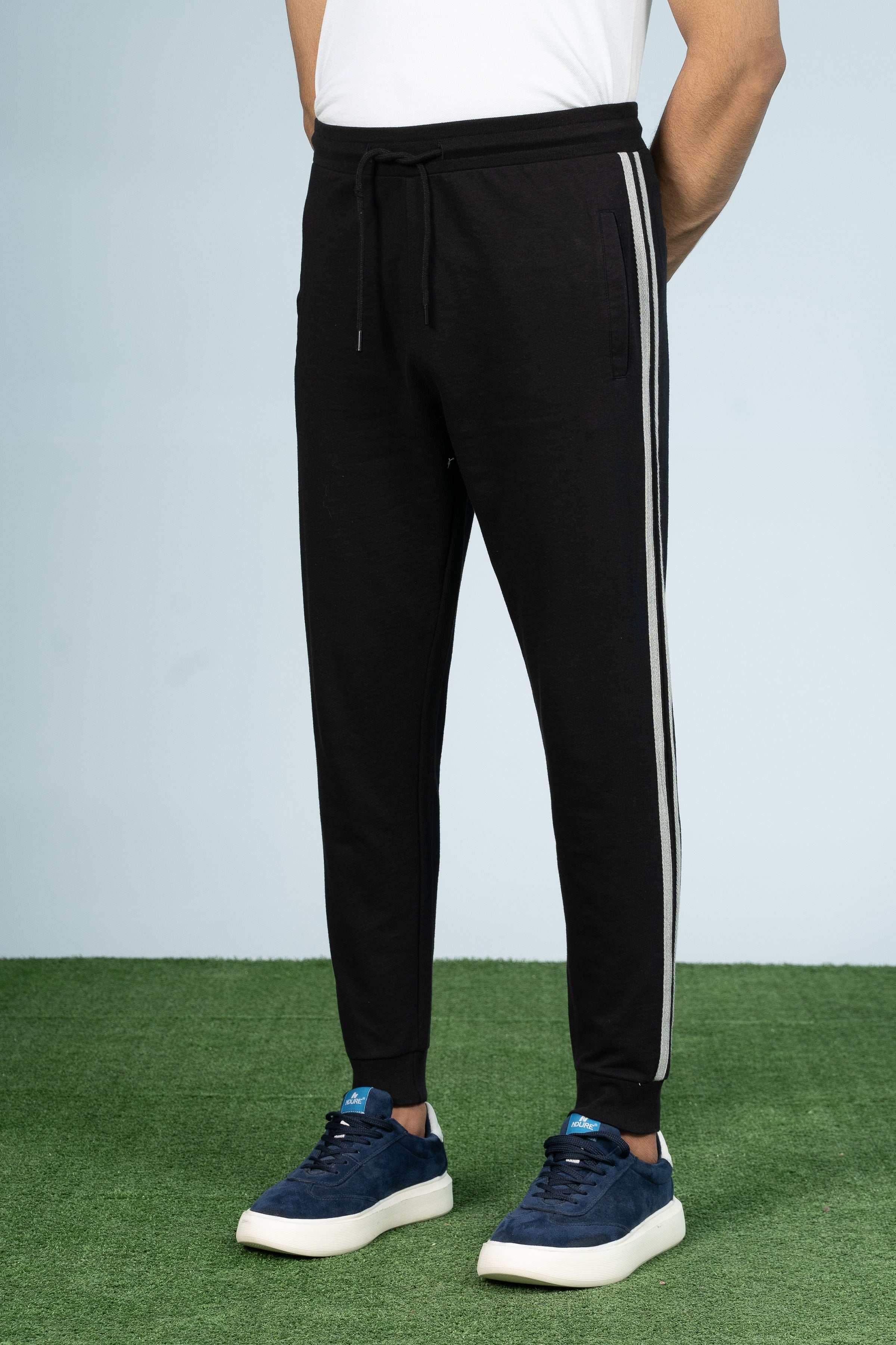 TERRY CONTRAST TAPE TROUSER BLACK at Charcoal Clothing