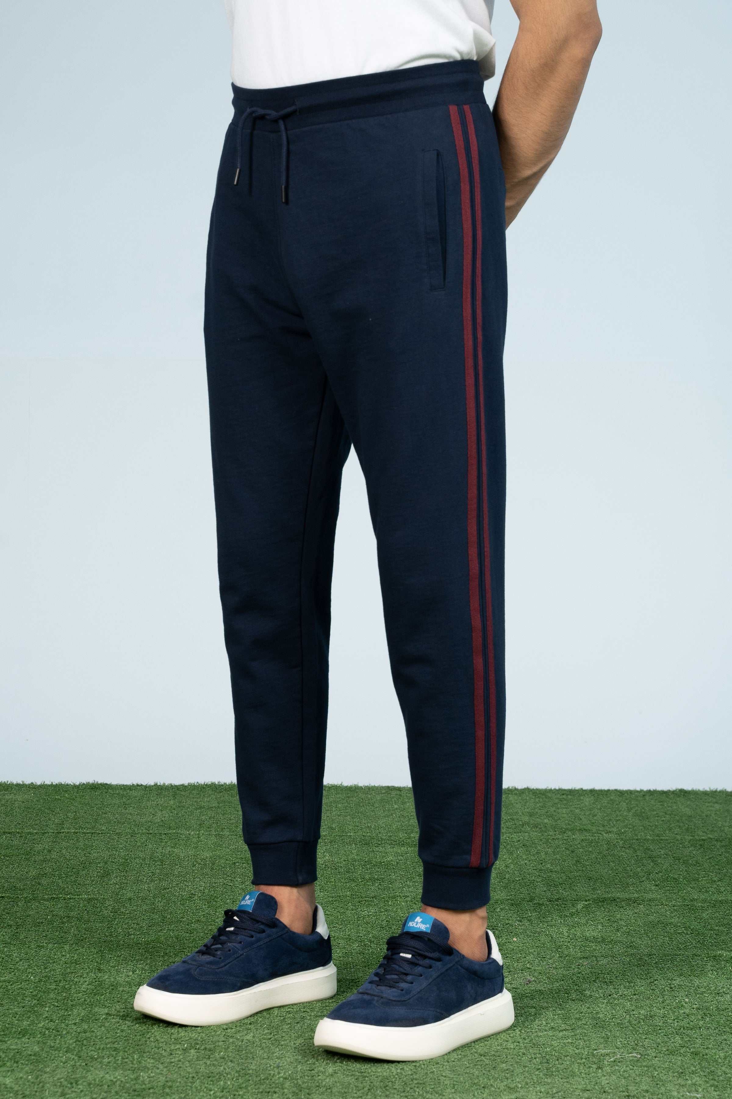 TERRY CONTRAST TAPE TROUSER NAVY at Charcoal Clothing