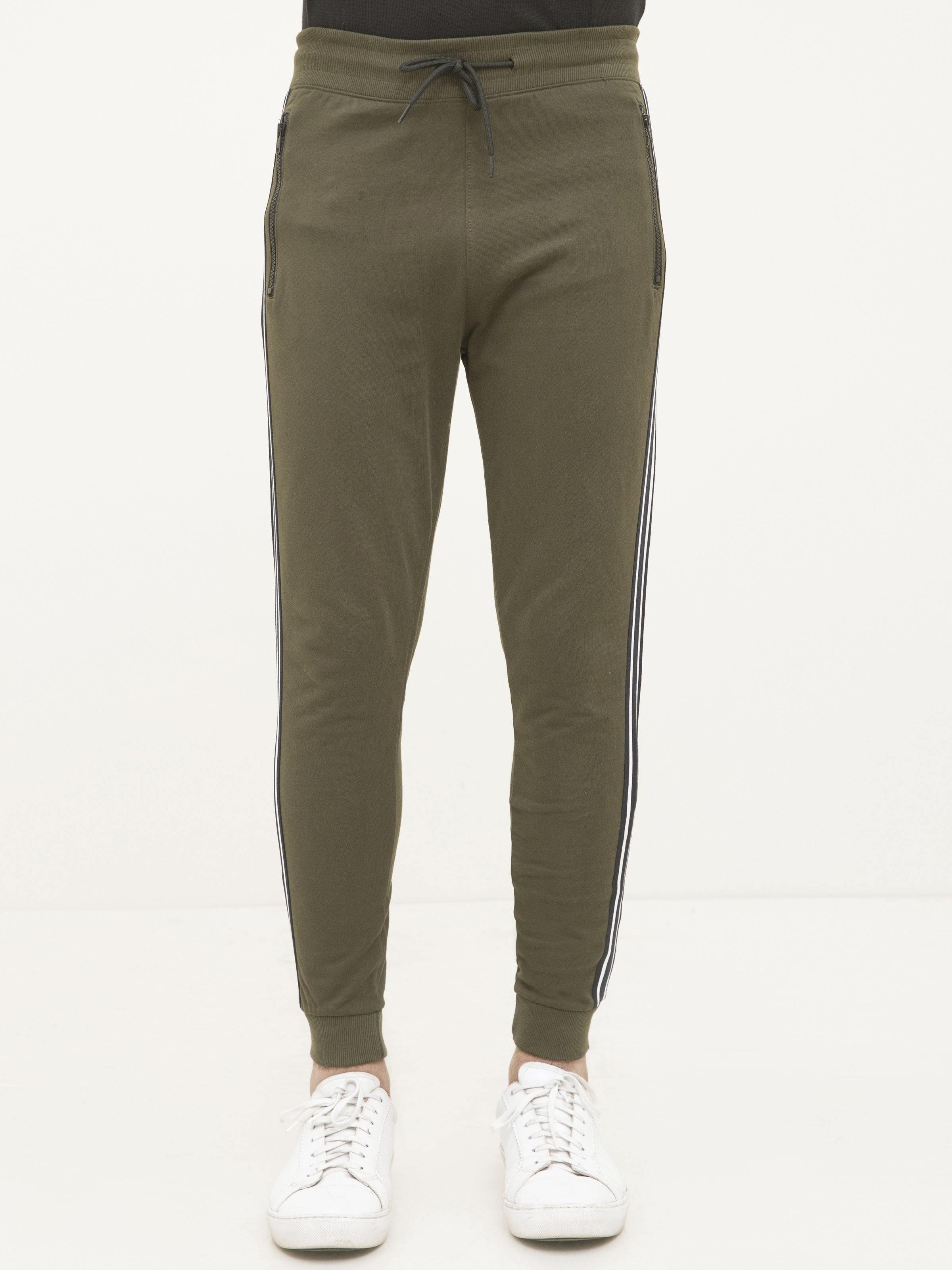 TERRY SIDE TAPE TROUSER DARK OLIVE at Charcoal Clothing