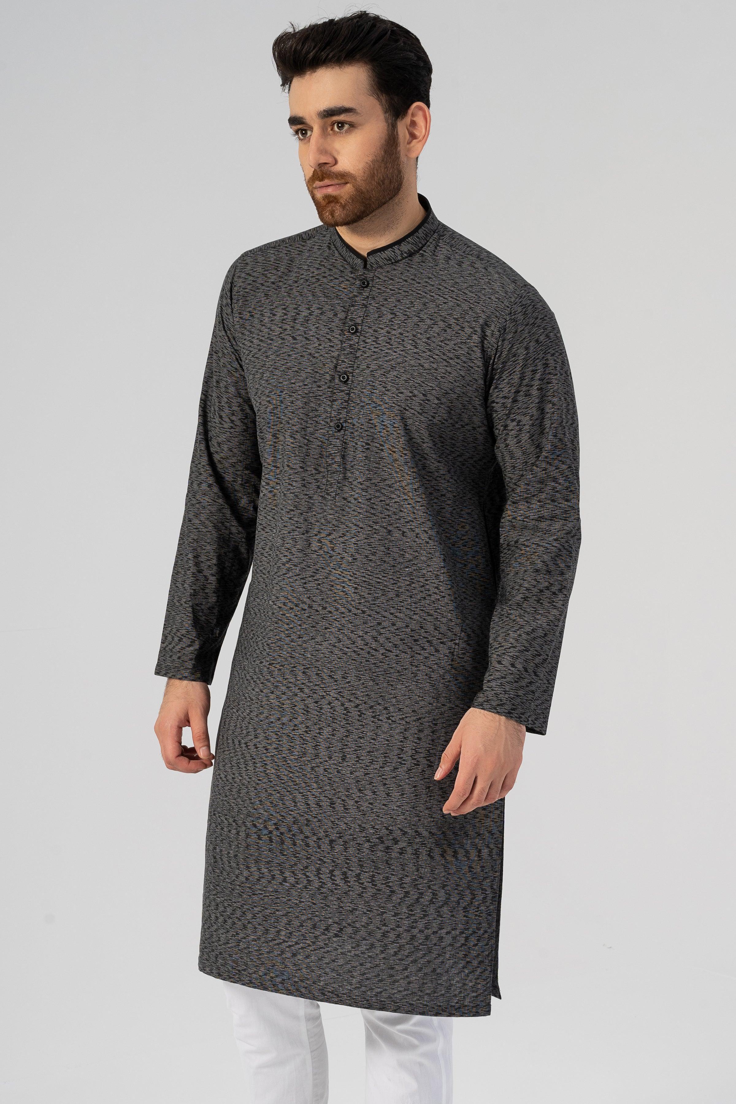 TEXTURED KURTA BLACK at Charcoal Clothing